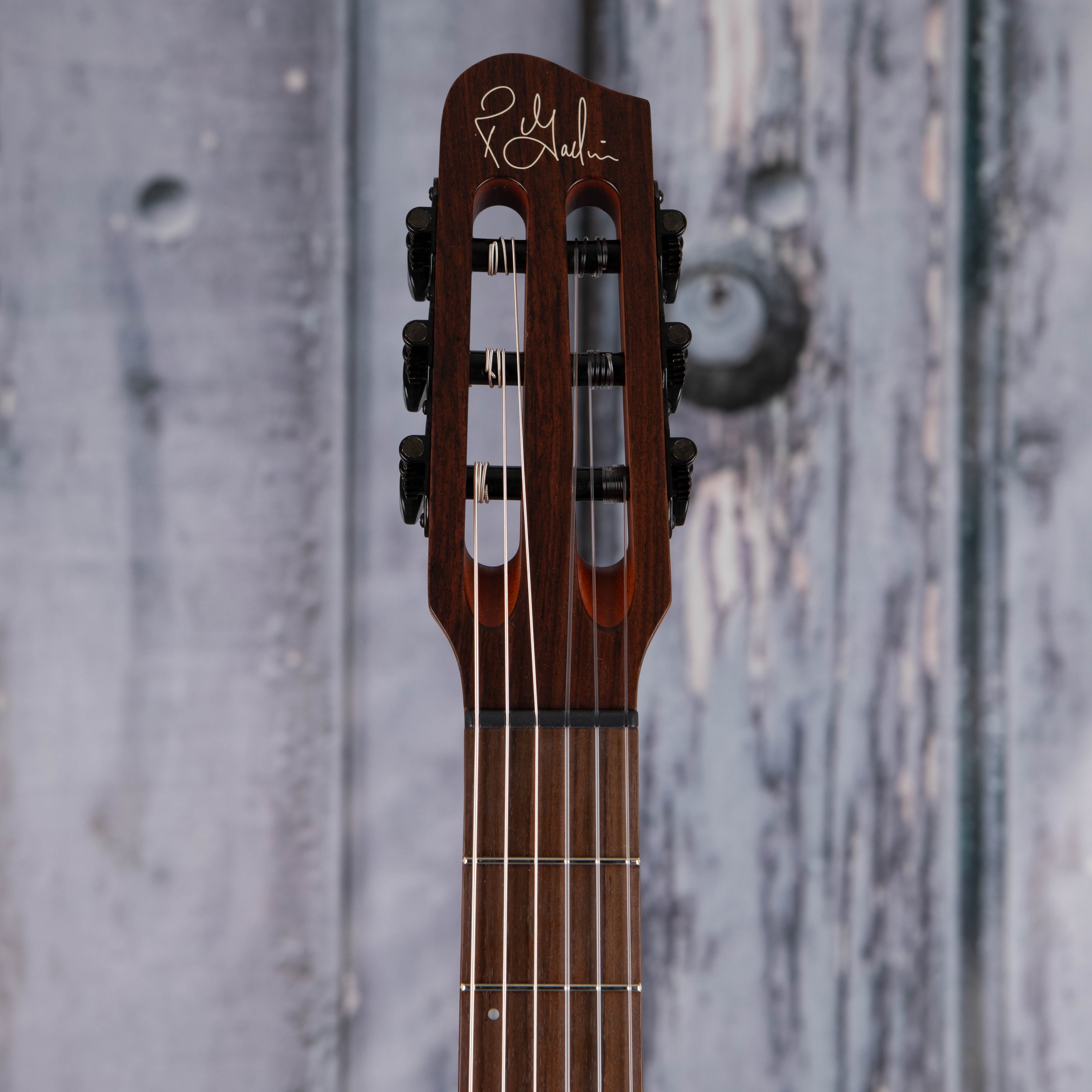Godin Multiac Mundial Nylon Acoustic/Electric Guitar, Onyx Black, front headstock