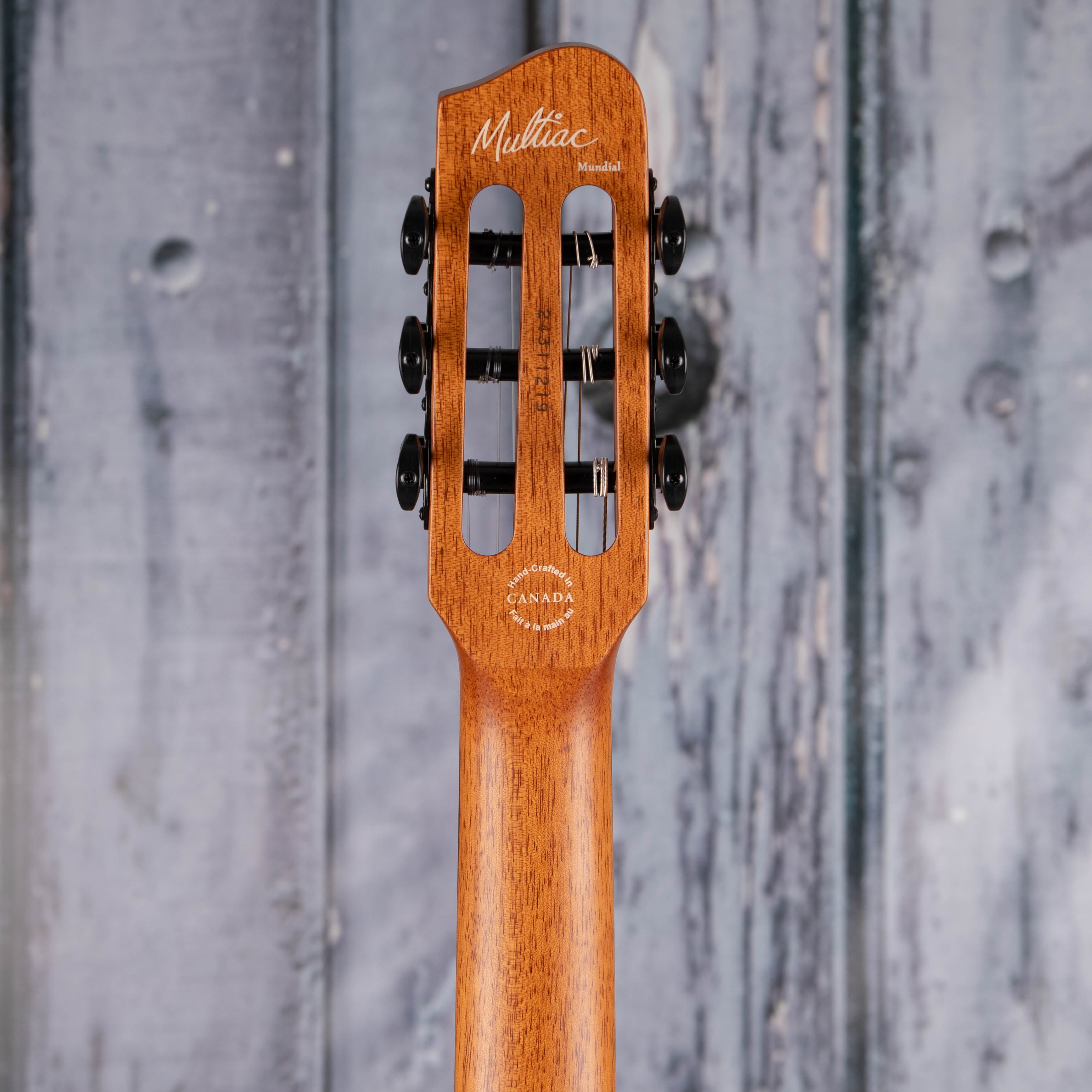 Godin Multiac Mundial Nylon Acoustic/Electric Guitar, Onyx Black, back headstock