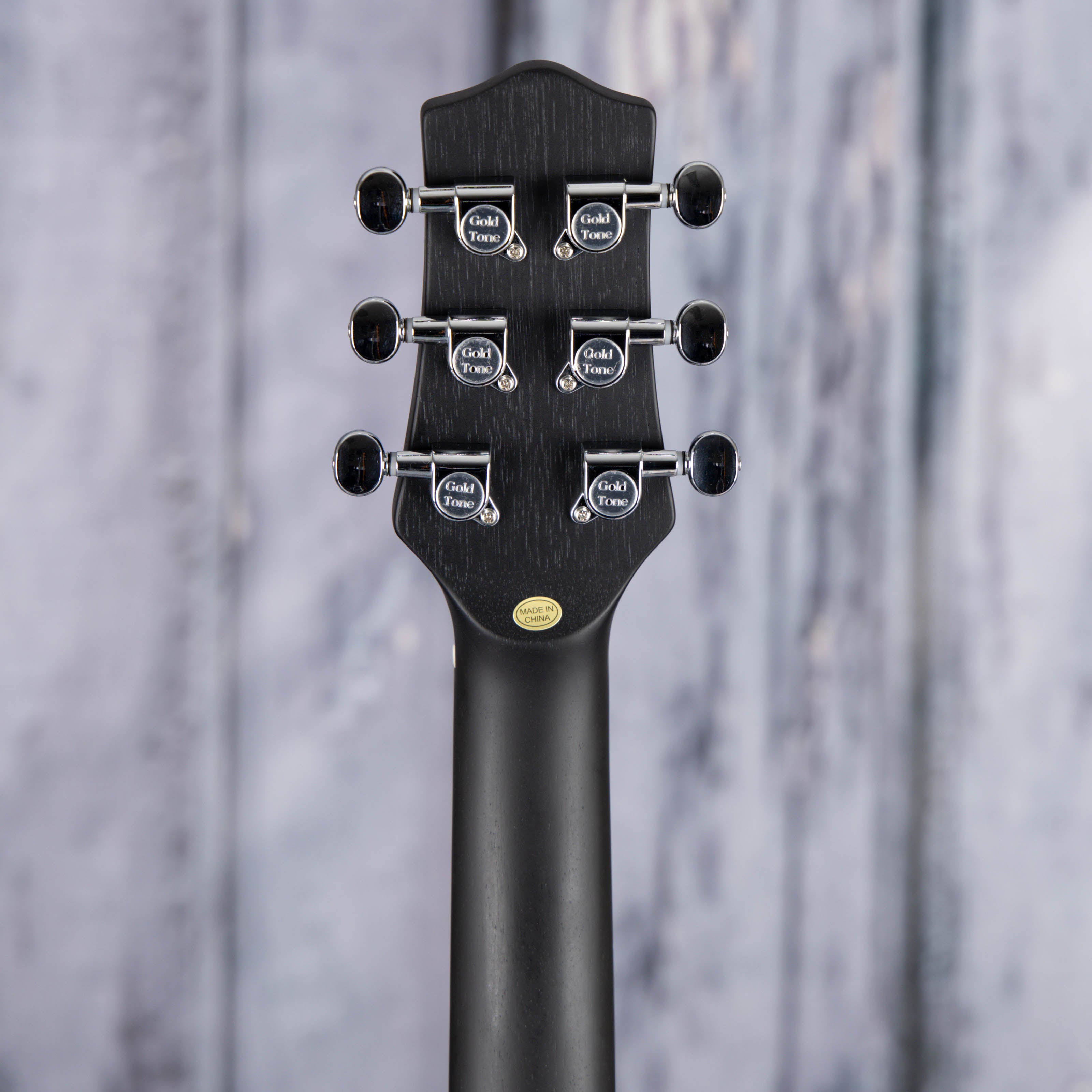 Gold Tone AC-6 Mini Acoustic Composite 6-String Banjitar, Black, back headstock
