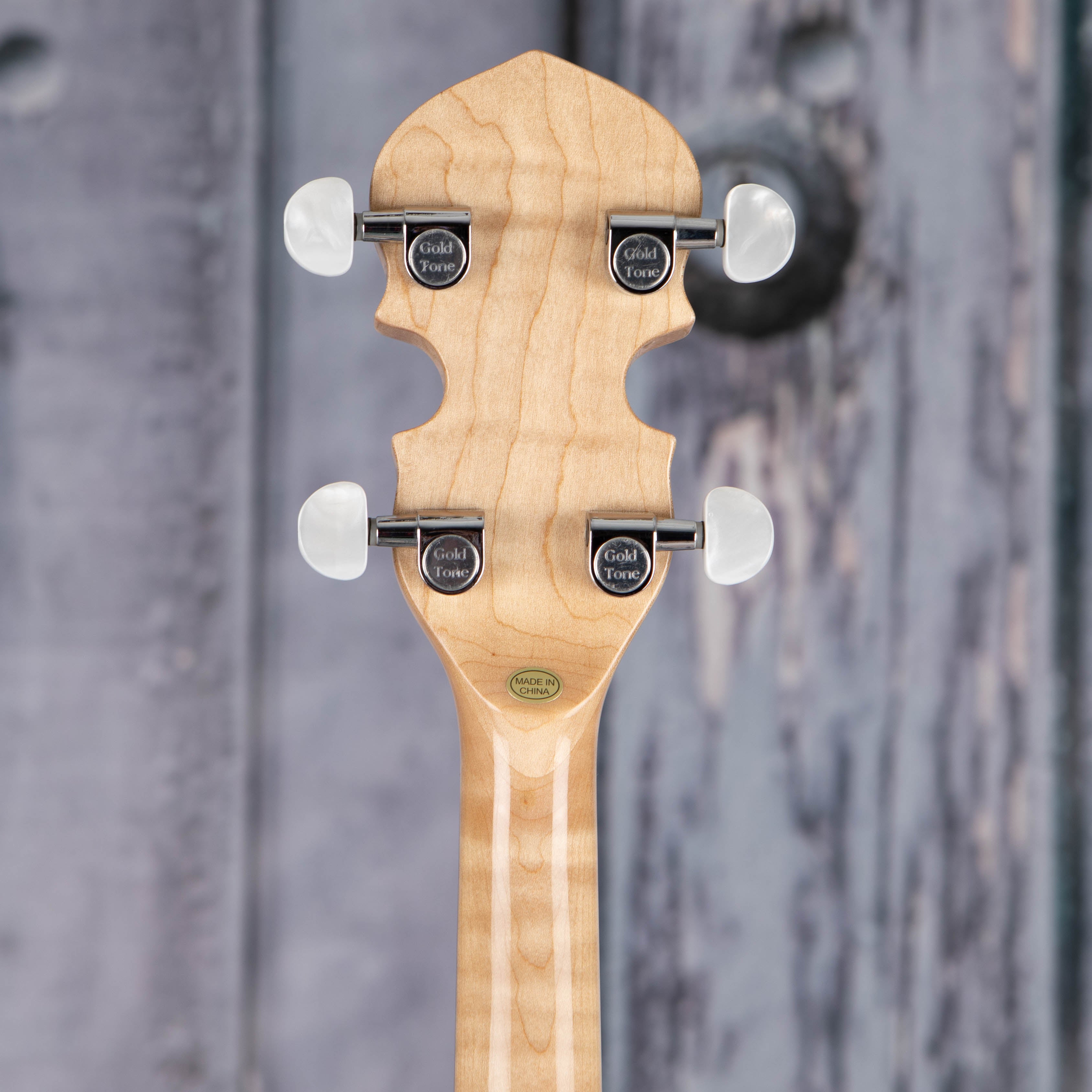 Gold Tone CC-100 Cripple Creek Open Composite Banjo, Natural, back headstock