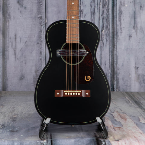 Gretsch Deltoluxe Parlor Acoustic/Electric Guitar, Black Top, front closeup