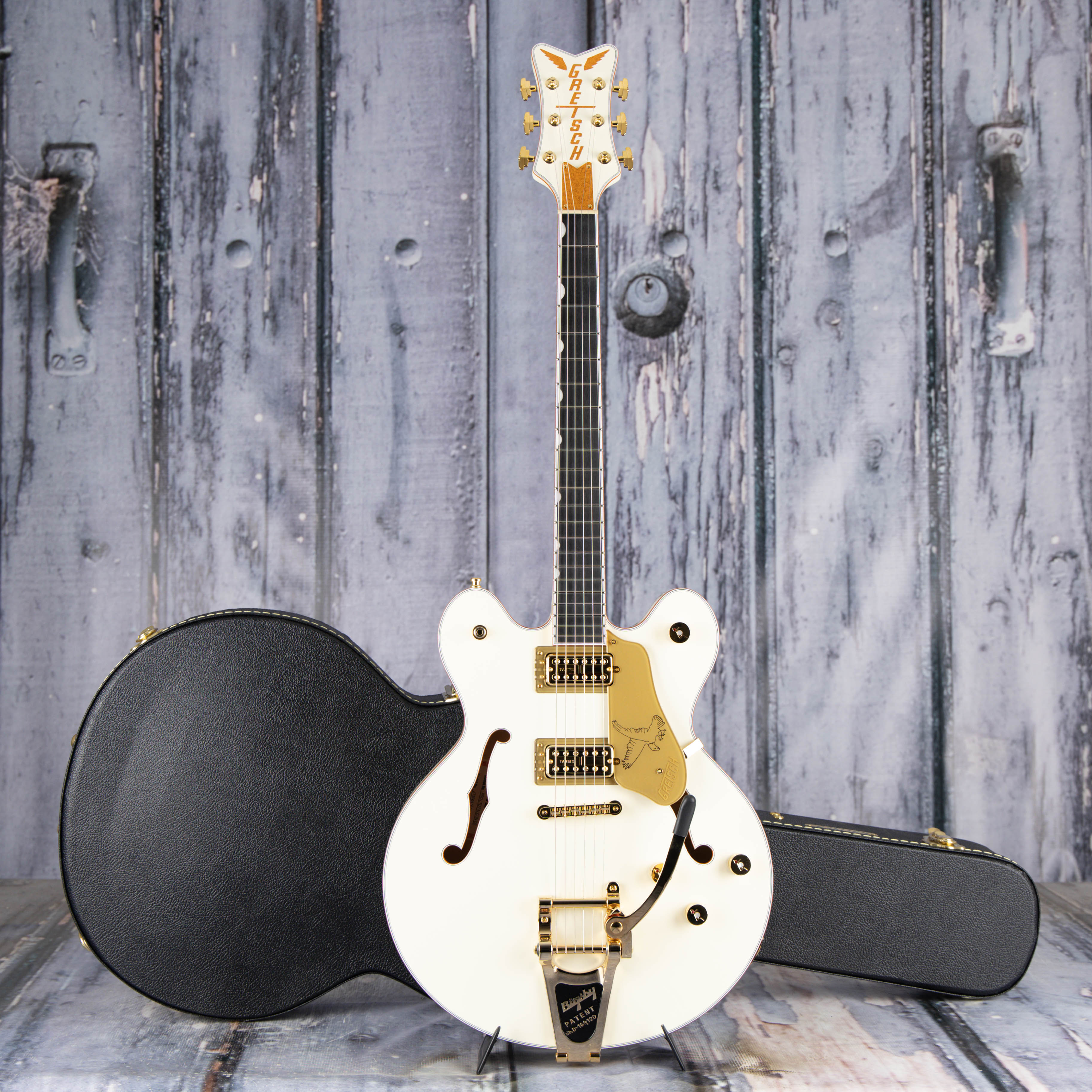 Gretsch Falcon Center Block LTD Double-Cut W/ String-Thru Bigsby Semi-Hollowbody Guitar, Vintage White, case