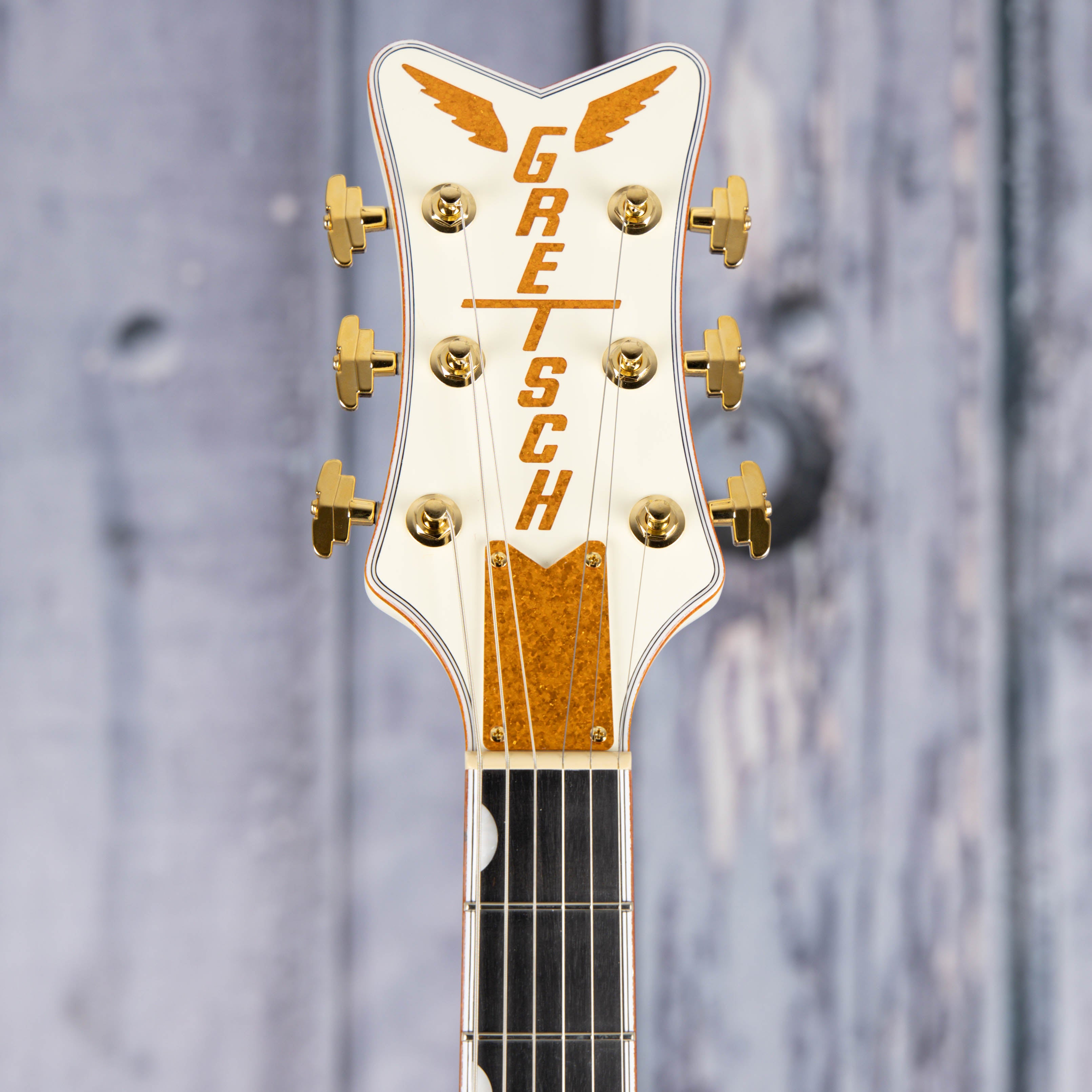 Gretsch Falcon Center Block LTD Double-Cut W/ String-Thru Bigsby Semi-Hollowbody Guitar, Vintage White, front headstock