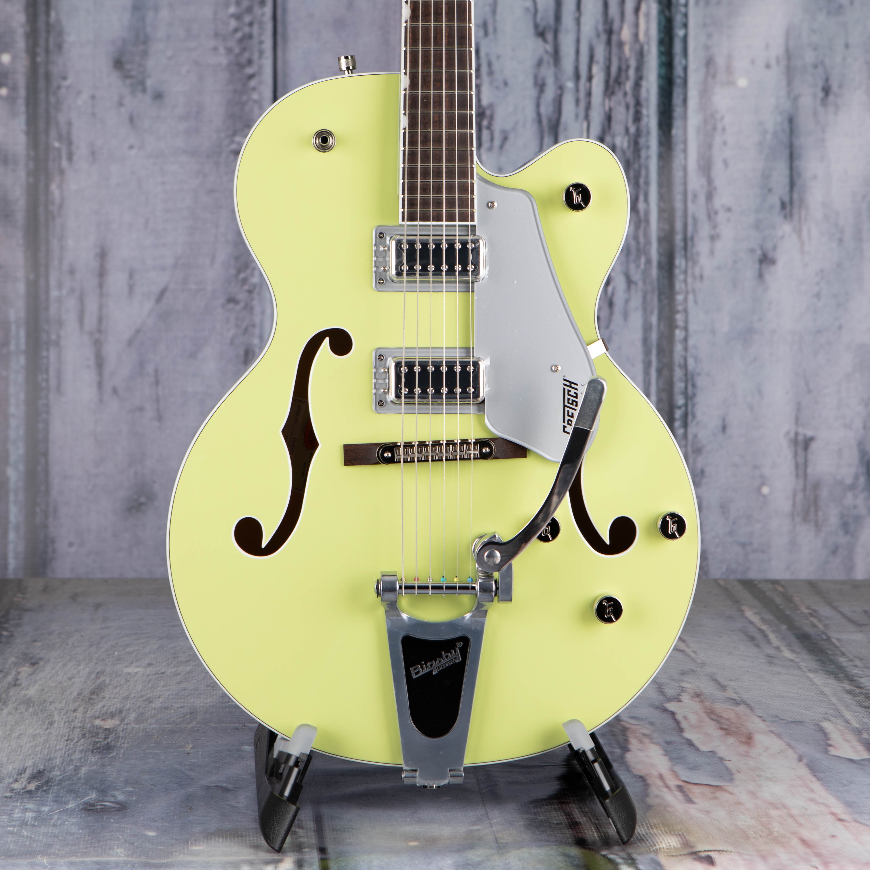 Gretsch G5420T Electromatic Classic Hollow Body Single-Cut W/ Bigsby Guitar, Two-Tone Anniversary Green, front closeup