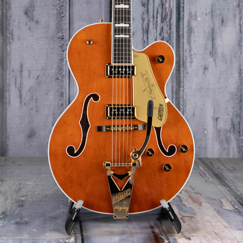 Gretsch G6120TG-DS Players Edition Nashville Hollow Body DS W/ String-Thru Bigsby And Gold Hardware Guitar, Roundup Orange, front closeup