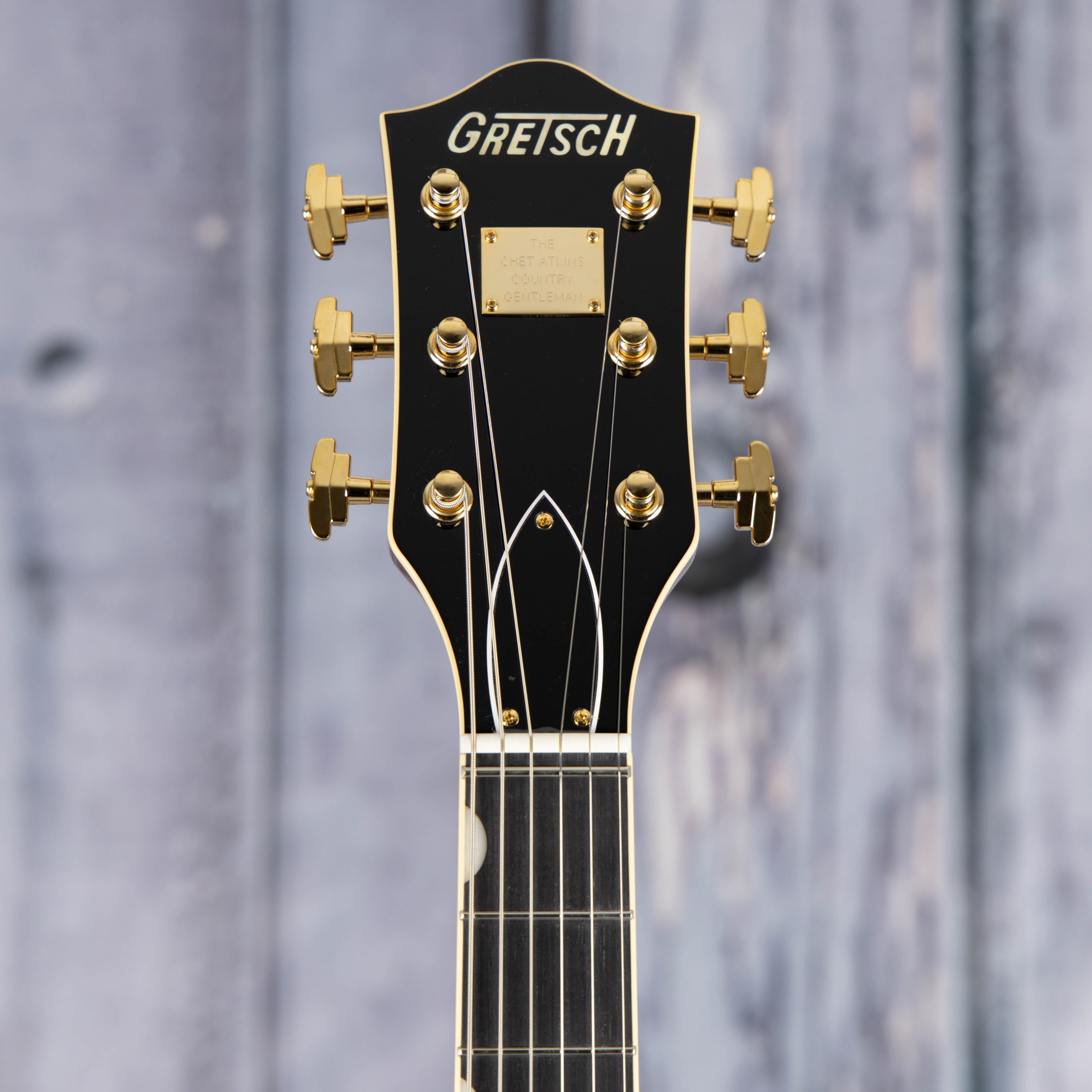 Gretsch G6122T-62 Vintage Select Edition '62 Chet Atkins Country Gentleman Hollowbody W/ Bigsby Electric Guitar, Walnut Stain, front headstock