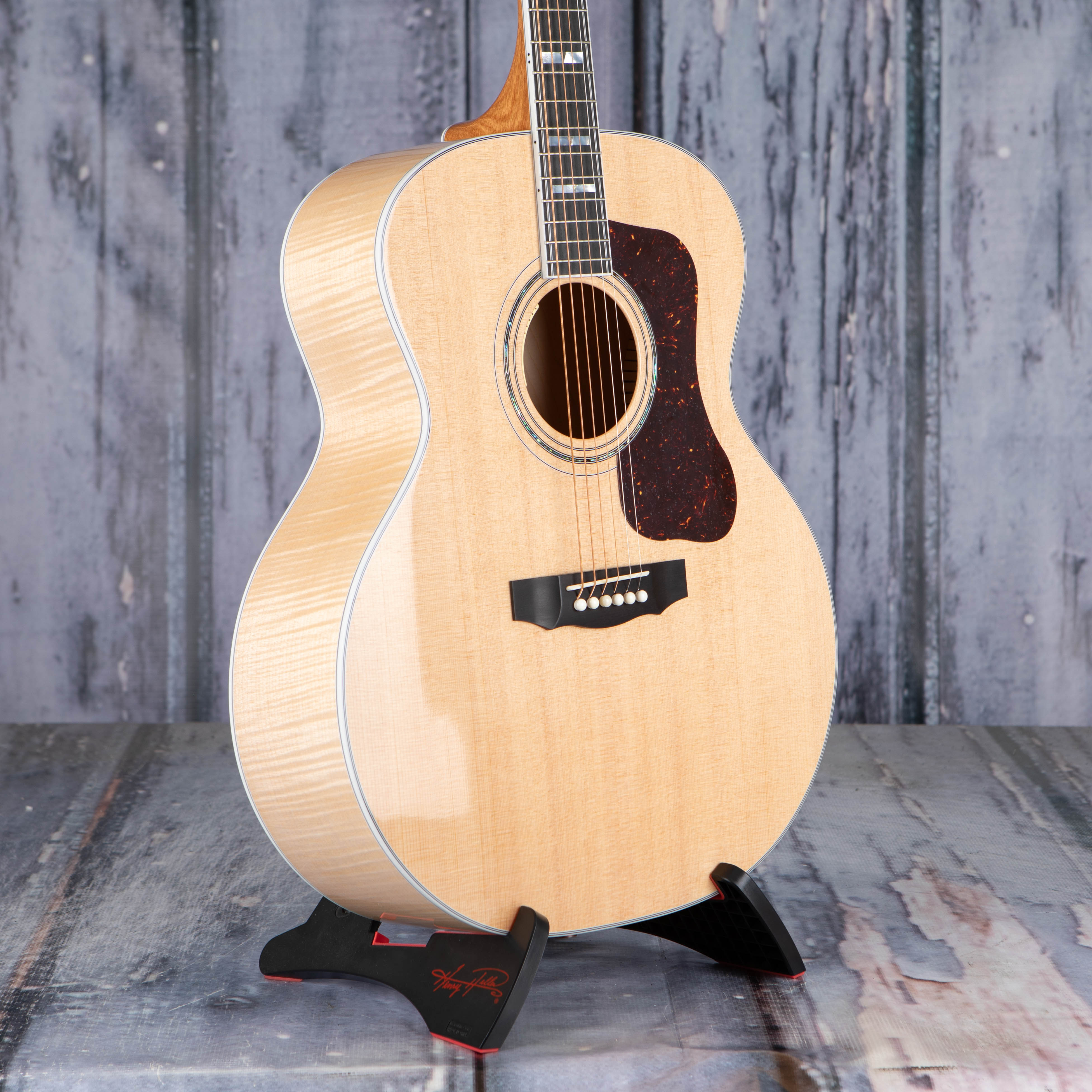 Guild F-55E Jumbo Maple Acoustic/Electric Guitar, Blonde, angle