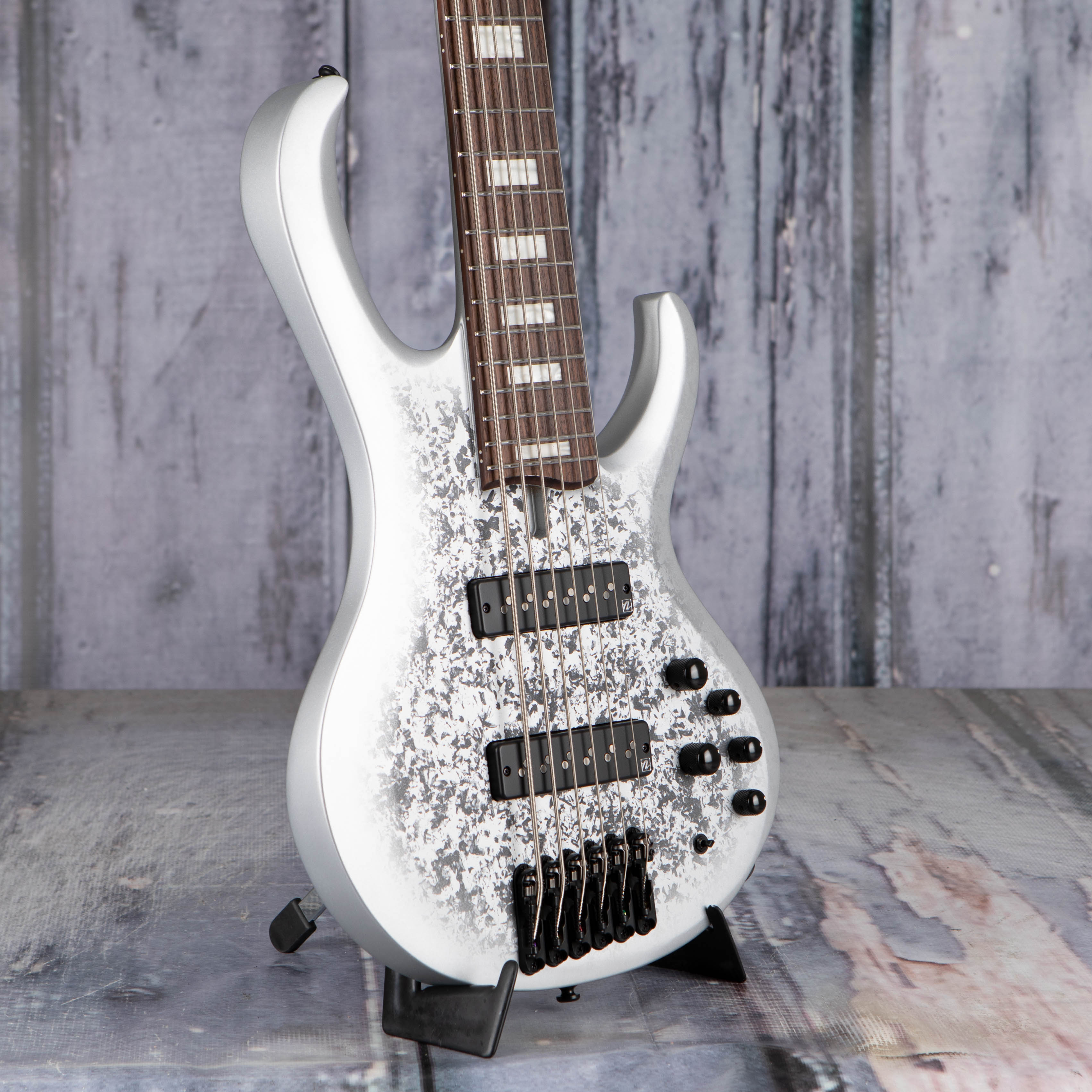 Ibanez BTB25TH6 25th Anniversary BTB Standard 6-String Electric Bass Guitar, Silver Blizzard Matte, angle