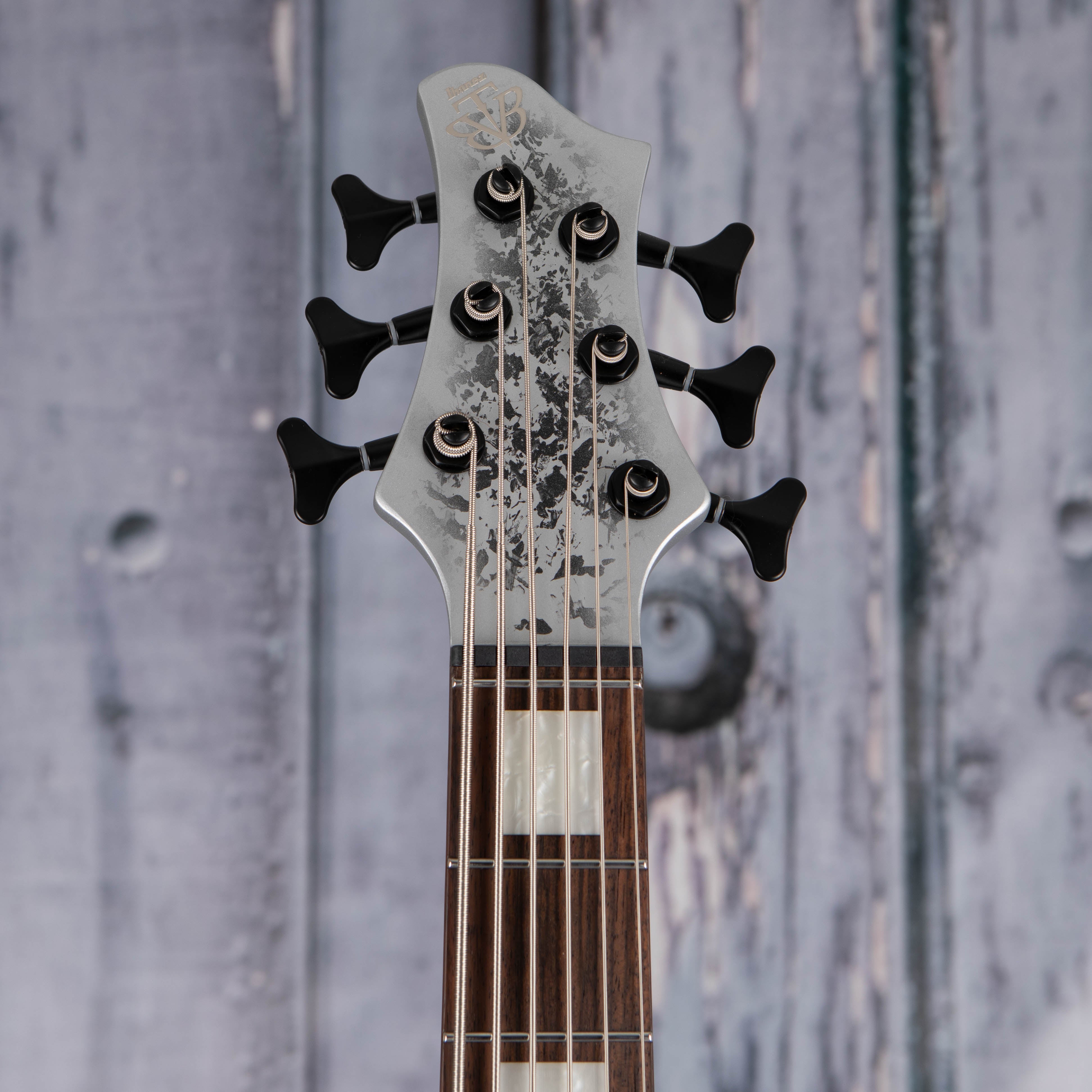Ibanez BTB25TH6 25th Anniversary BTB Standard 6-String Electric Bass Guitar, Silver Blizzard Matte, front headstock