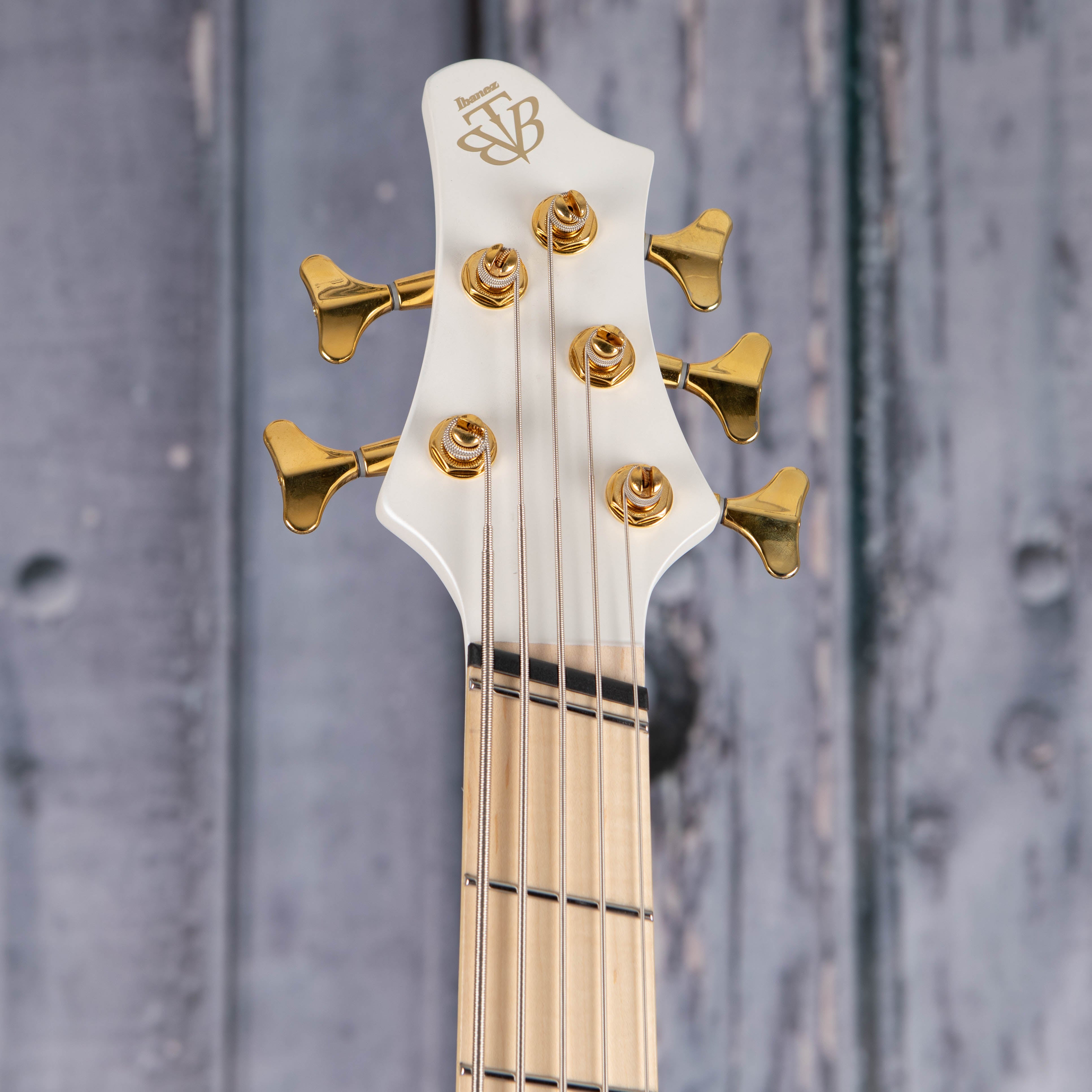 Ibanez BTB605MLM Bass Workshop Multi-Scale 5-String Electric Bass Guitar, Pearl White Matte, front headstock