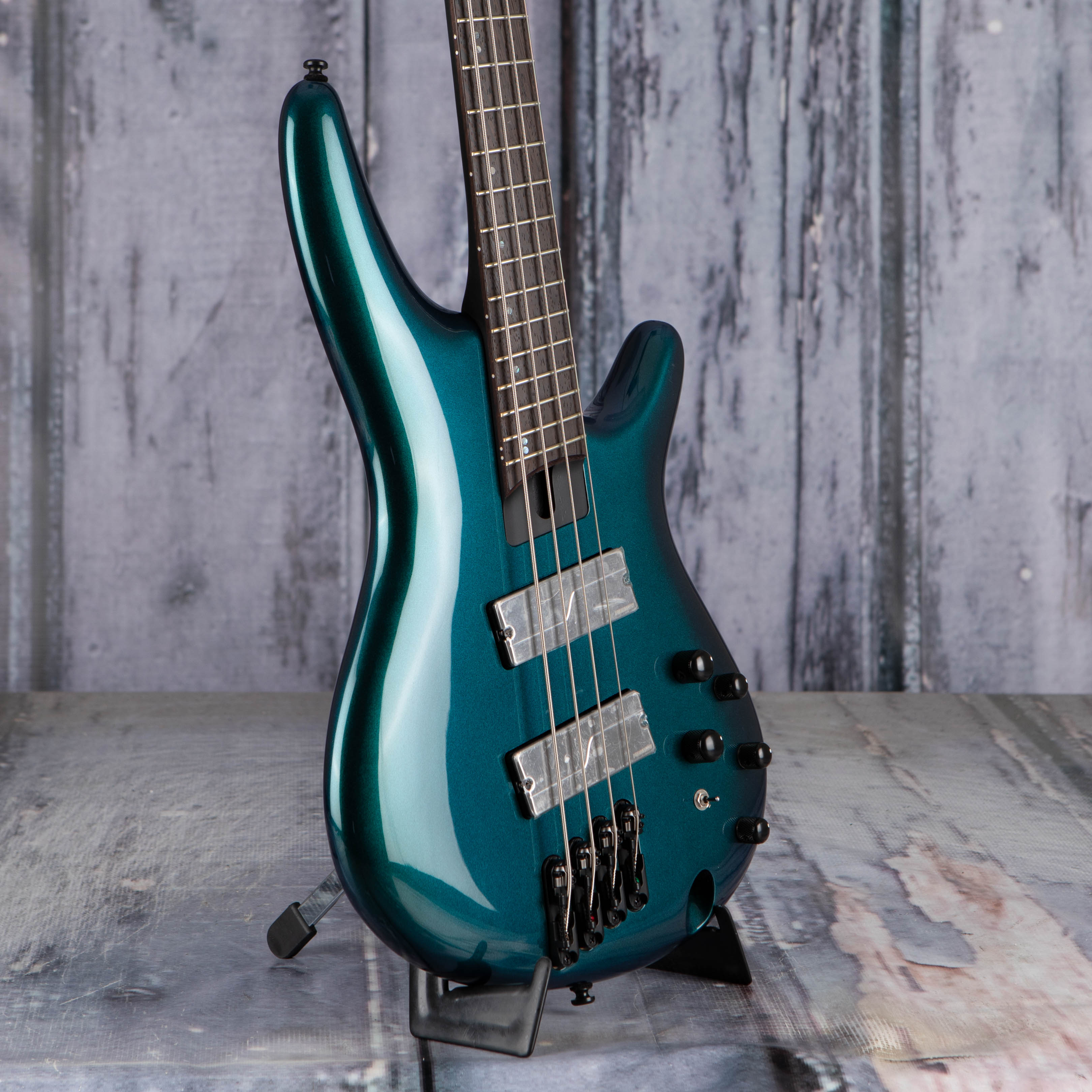 Ibanez Bass Workshop SRMS720 Electric Bass Guitar, Blue Chameleon, angle