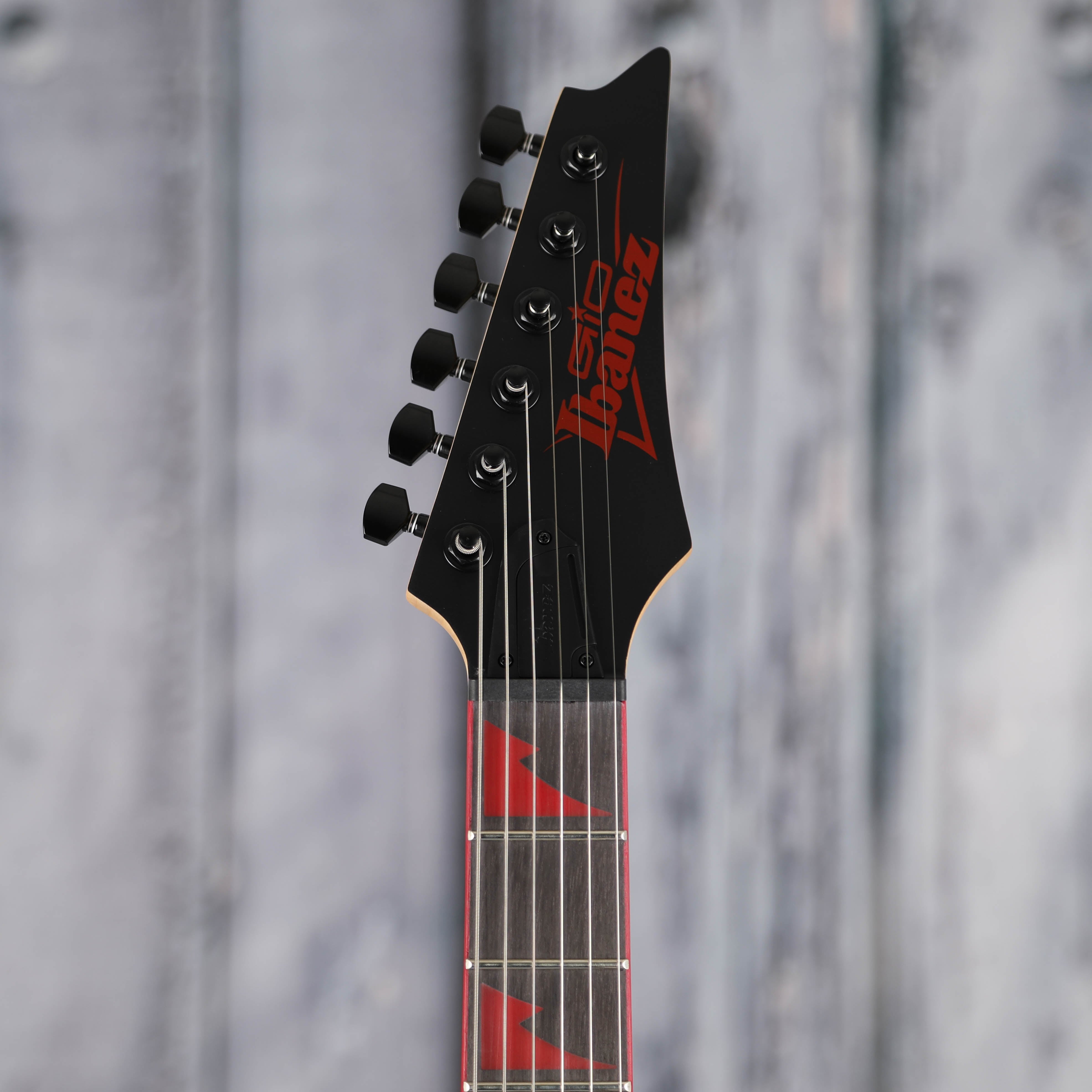 Ibanez GRG131DX Electric Guitar, Black Flat, front headstock