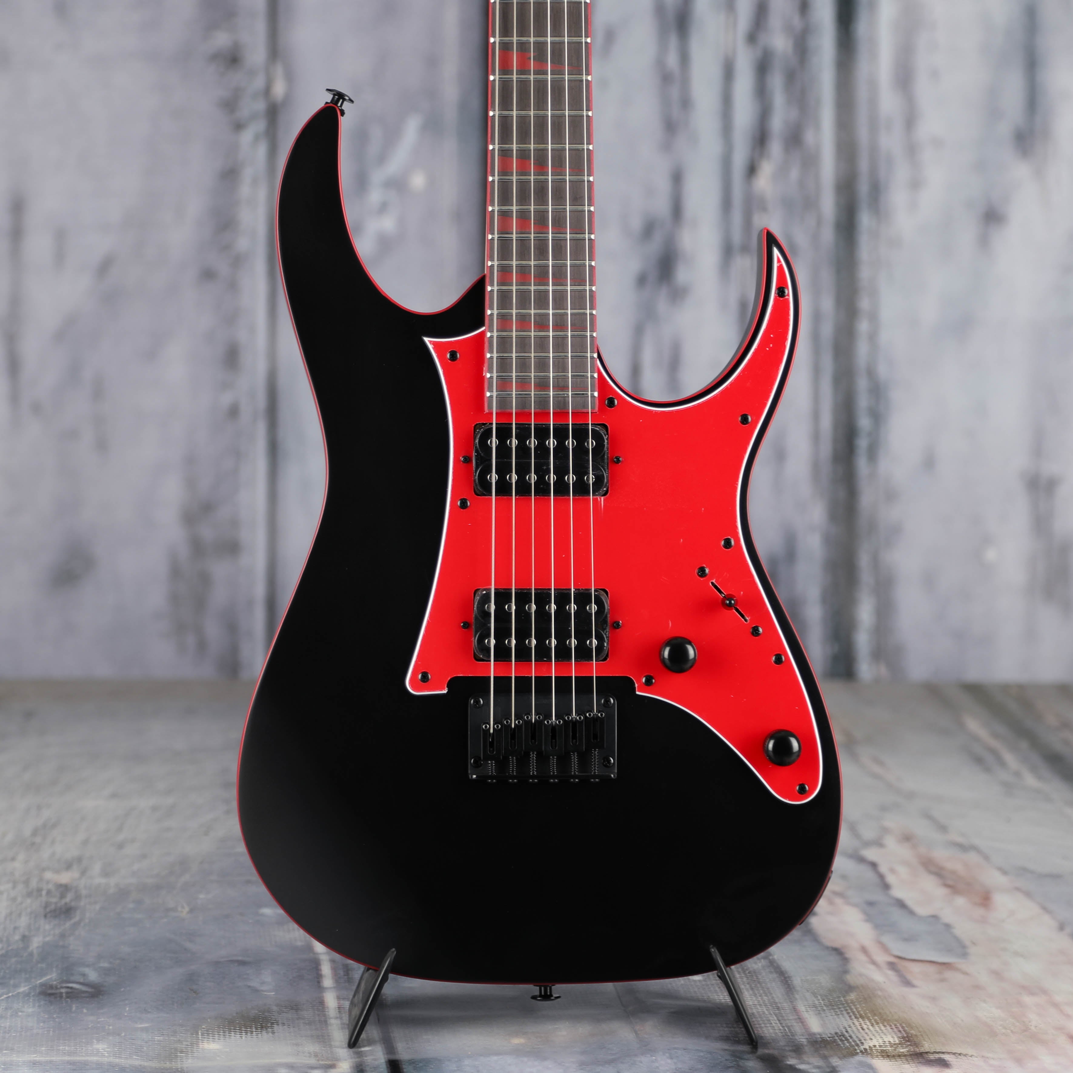 Ibanez GRG131DX Electric Guitar, Black Flat, front closeup