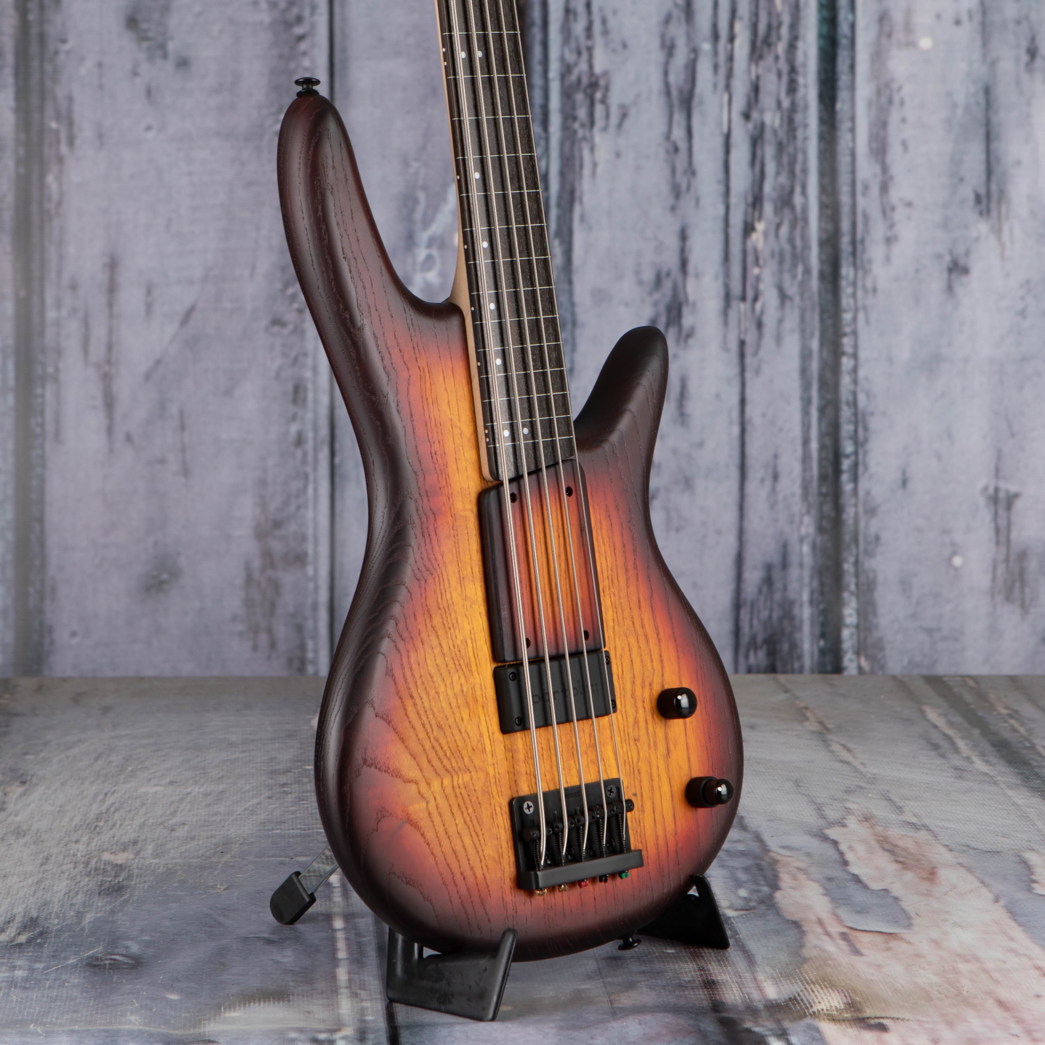 Ibanez GWB205 Gary Willis Signature Fretless 5-String Bass Guitar, Tequila Sunrise Flat, angle