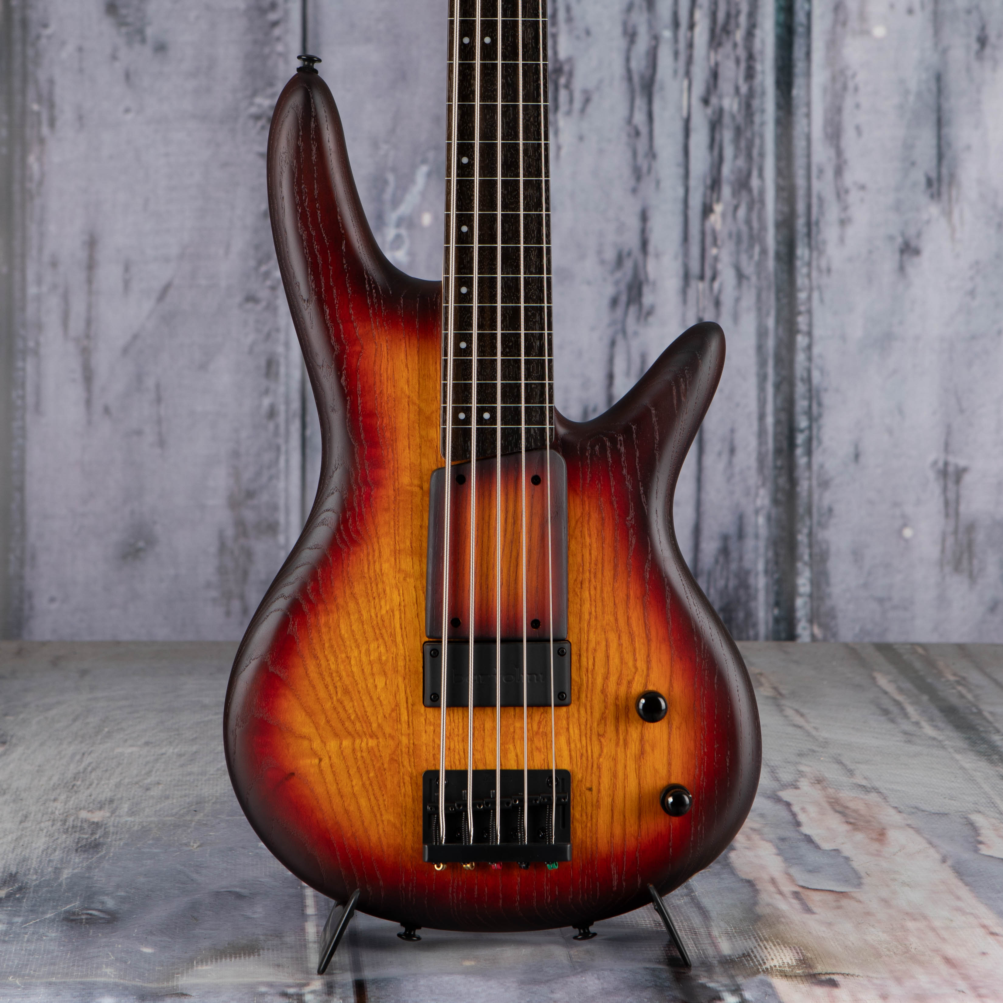 Ibanez GWB205 Gary Willis Signature Fretless 5-String Bass Guitar, Tequila Sunrise Flat, front closeup