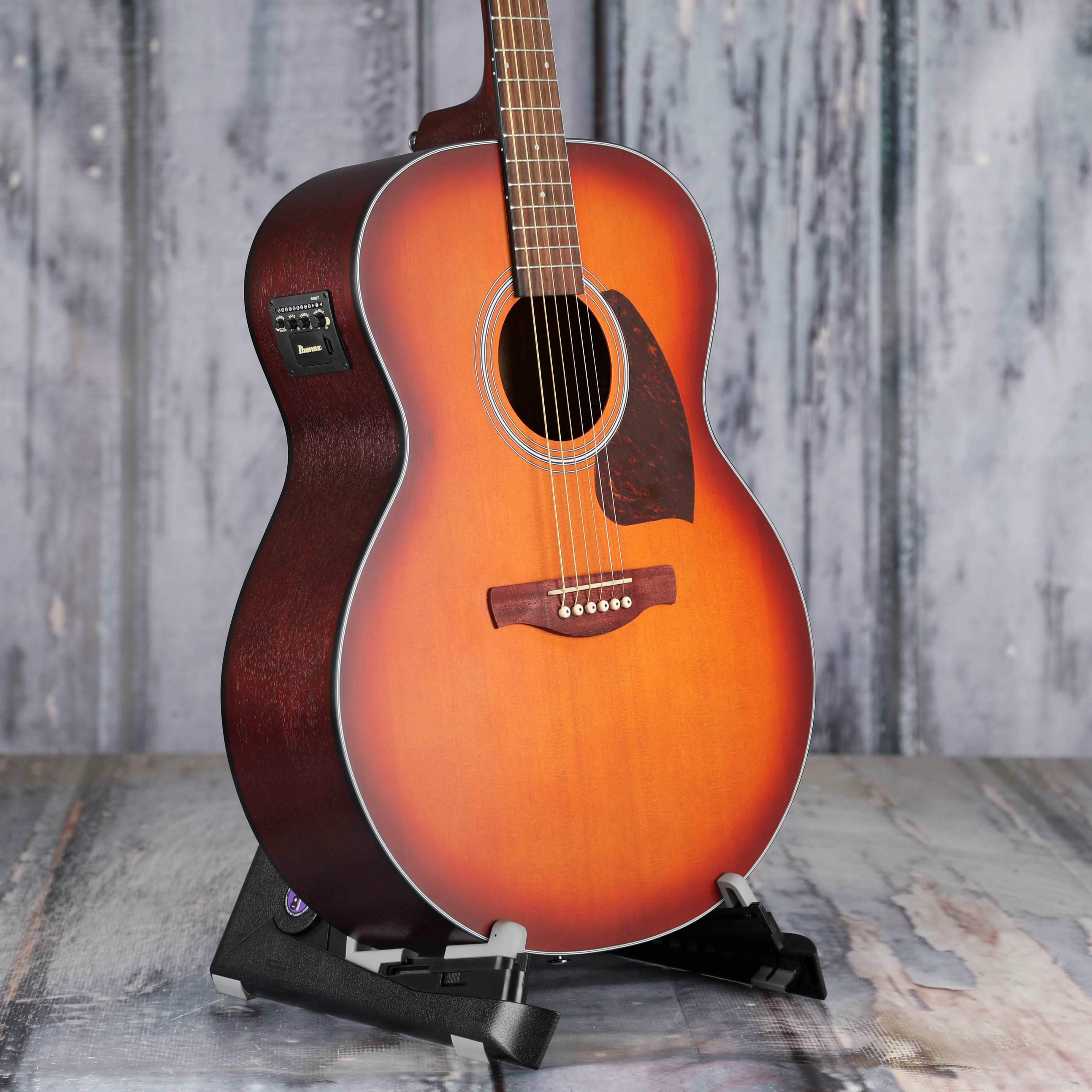 Ibanez PJ50E Acoustic/Electric Guitar, Open Pore Vintage Amber Sunburst, angle