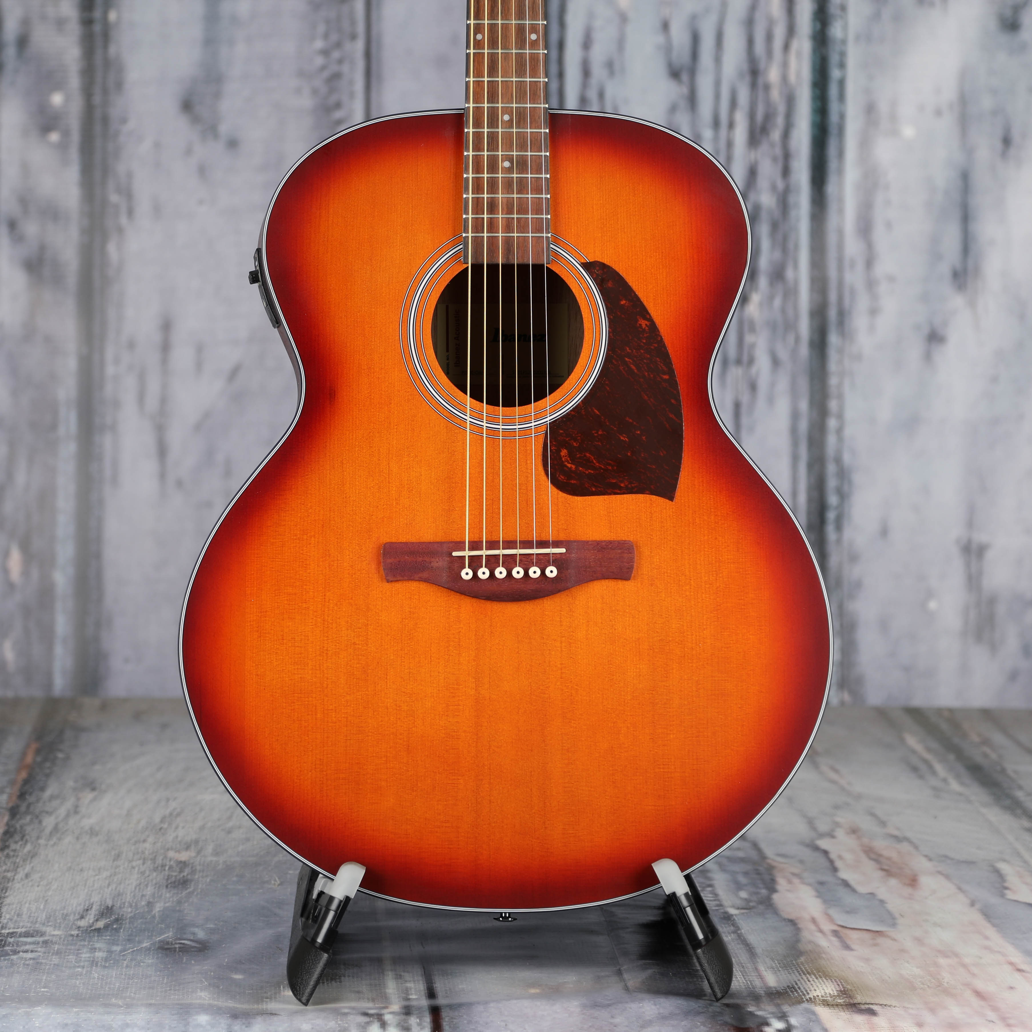 Ibanez PJ50E Acoustic/Electric Guitar, Open Pore Vintage Amber Sunburst, front closeup