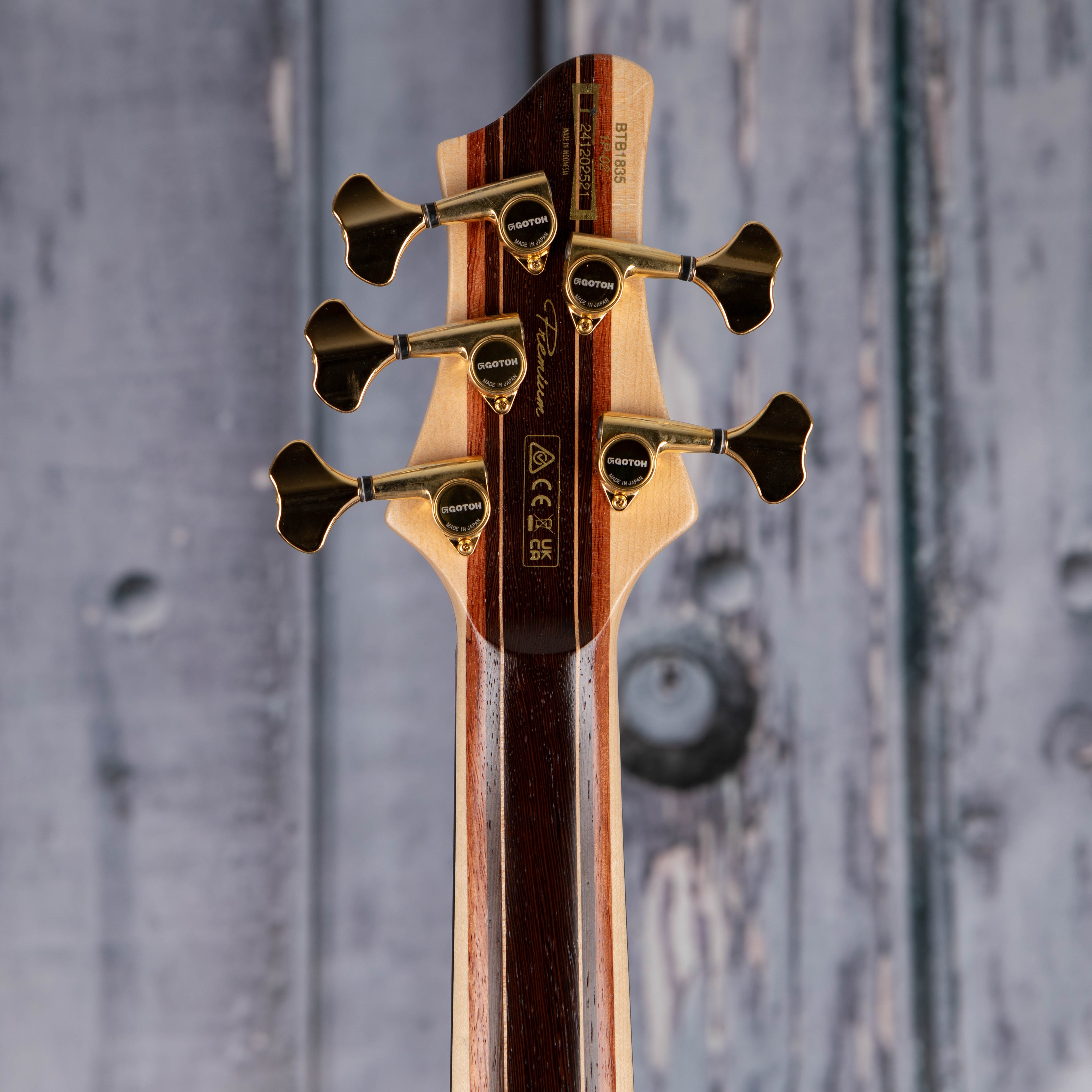 Ibanez Premium BTB1835 5-String Electric Bass Guitar, Natural Shadow Low Gloss, back headstock