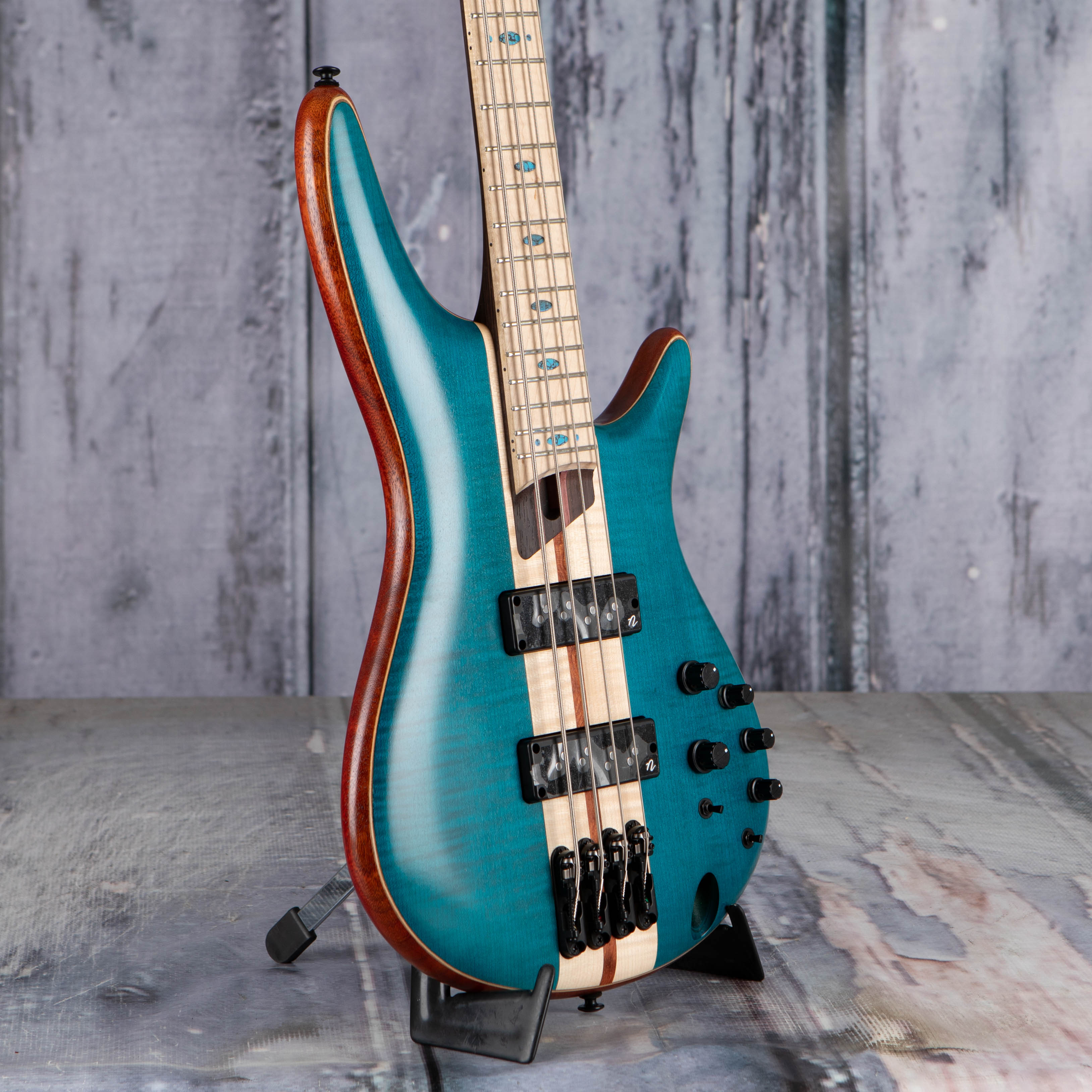 Ibanez Premium SR1420B Electric Bass Guitar, Caribbean Green Low Gloss, angle