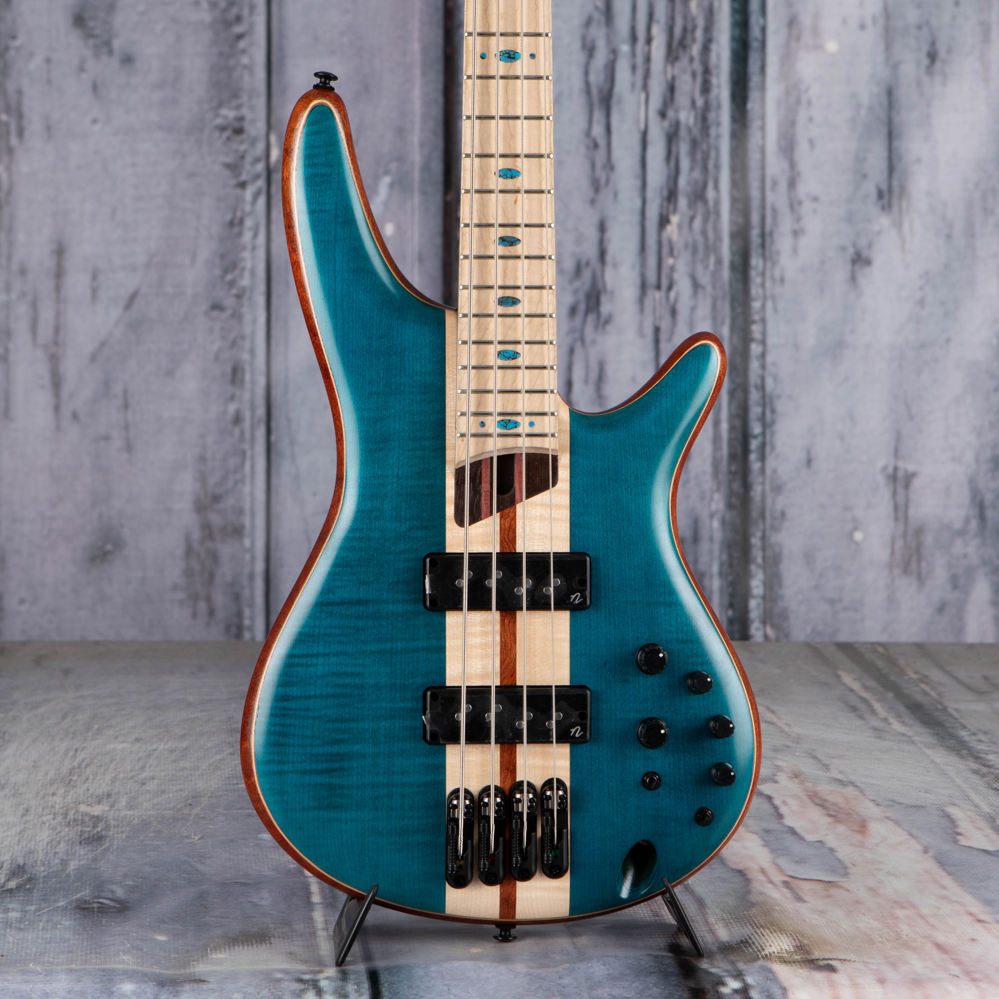 Ibanez Premium SR1420B Electric Bass Guitar, Caribbean Green Low Gloss, front closeup