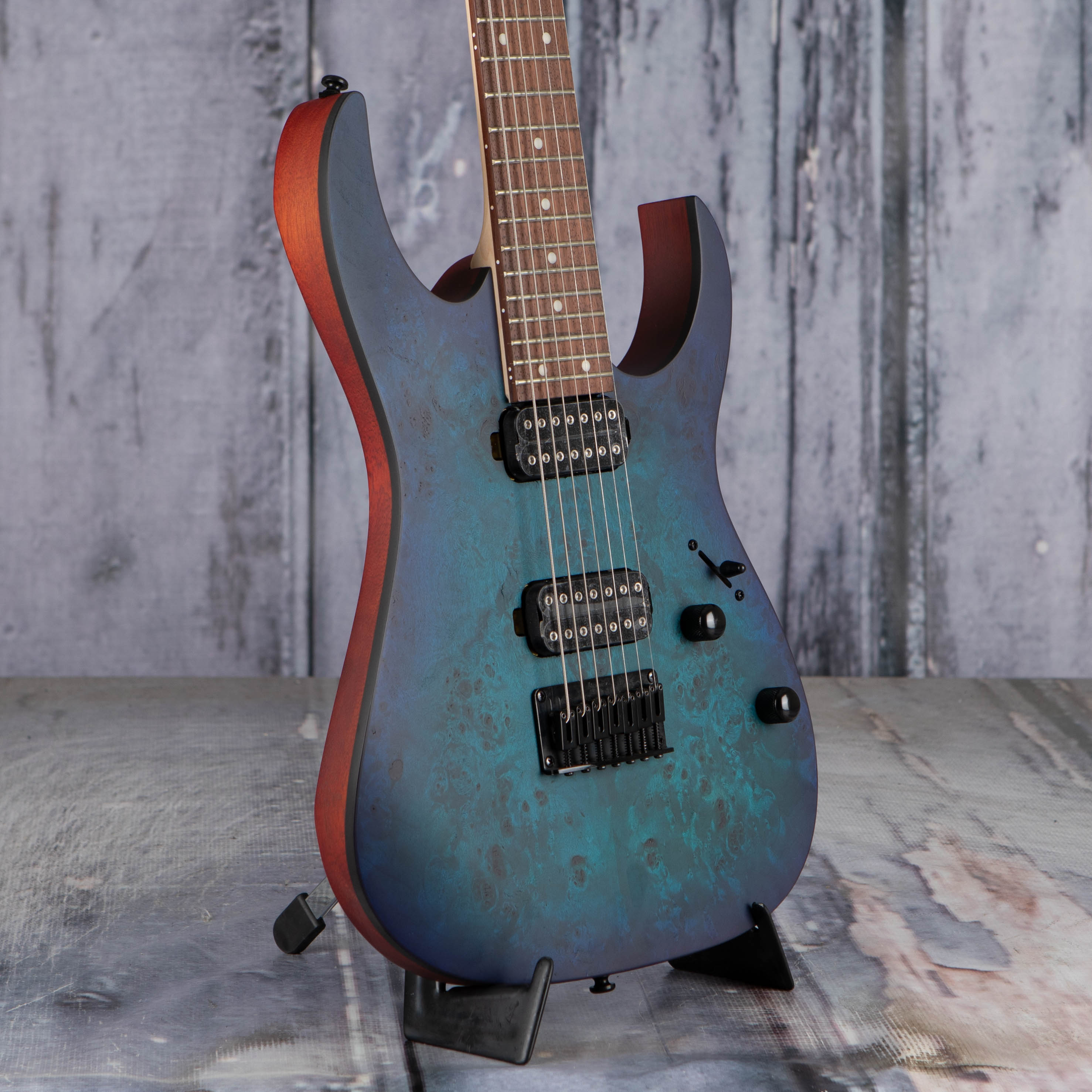 Ibanez RG7421PB 7-String Electric Guitar, Sapphire Blue Flat, angle
