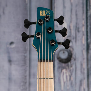 Ibanez SR Premium 5-String Electric Bass Guitar, Caribbean Green Low Gloss, front headstock