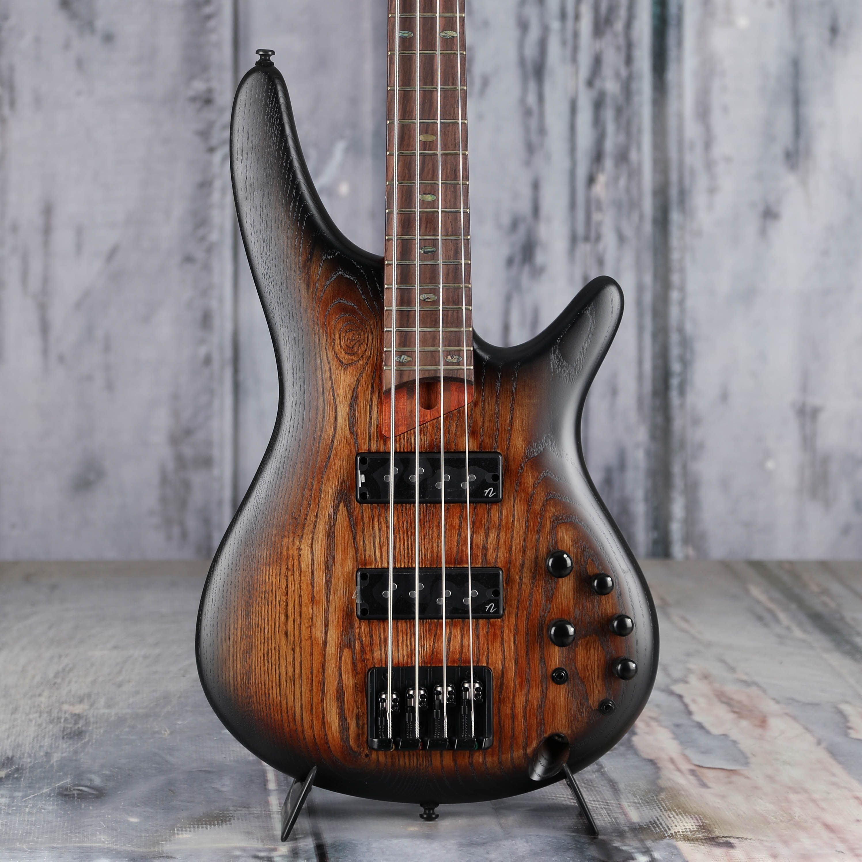 Ibanez SR600E Electric Bass Guitar, Antique Brown Stained Burst, front closeup