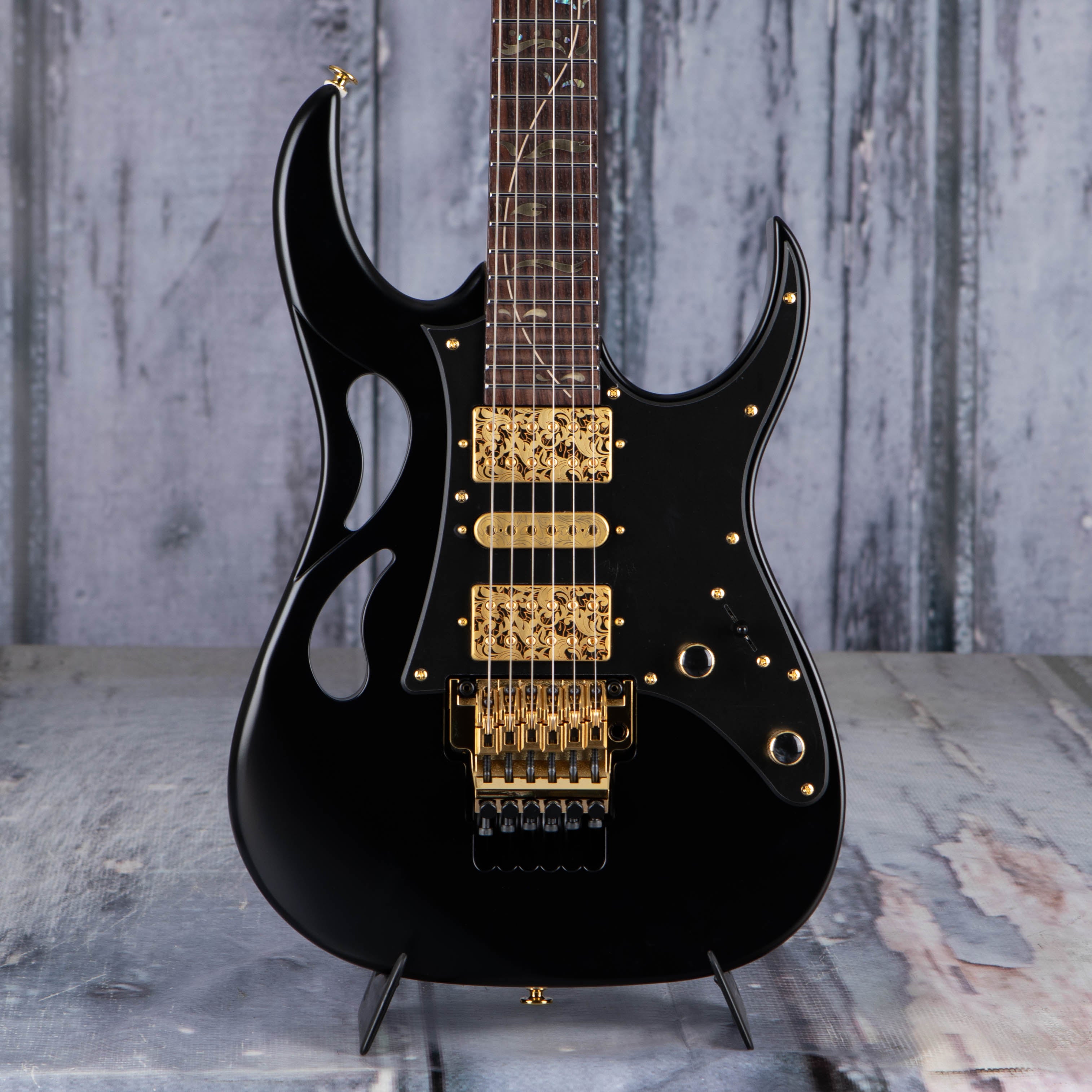 Ibanez Steve Vai Signature PIA3761 Electric Guitar, Onyx Black, front closeup