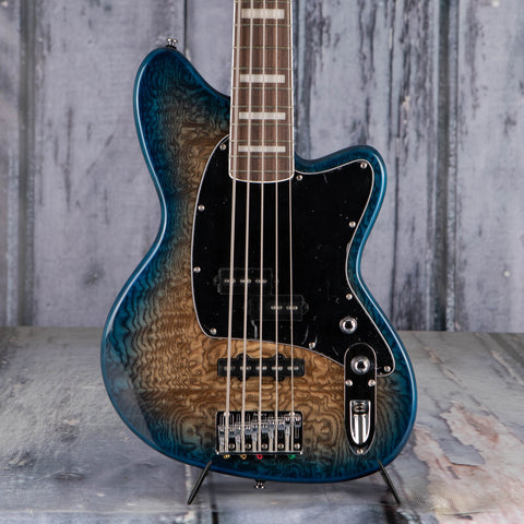 Ibanez Talman TMB405TA 5-String Electric Bass Guitar, Cosmic Blue Starburst, front closeup