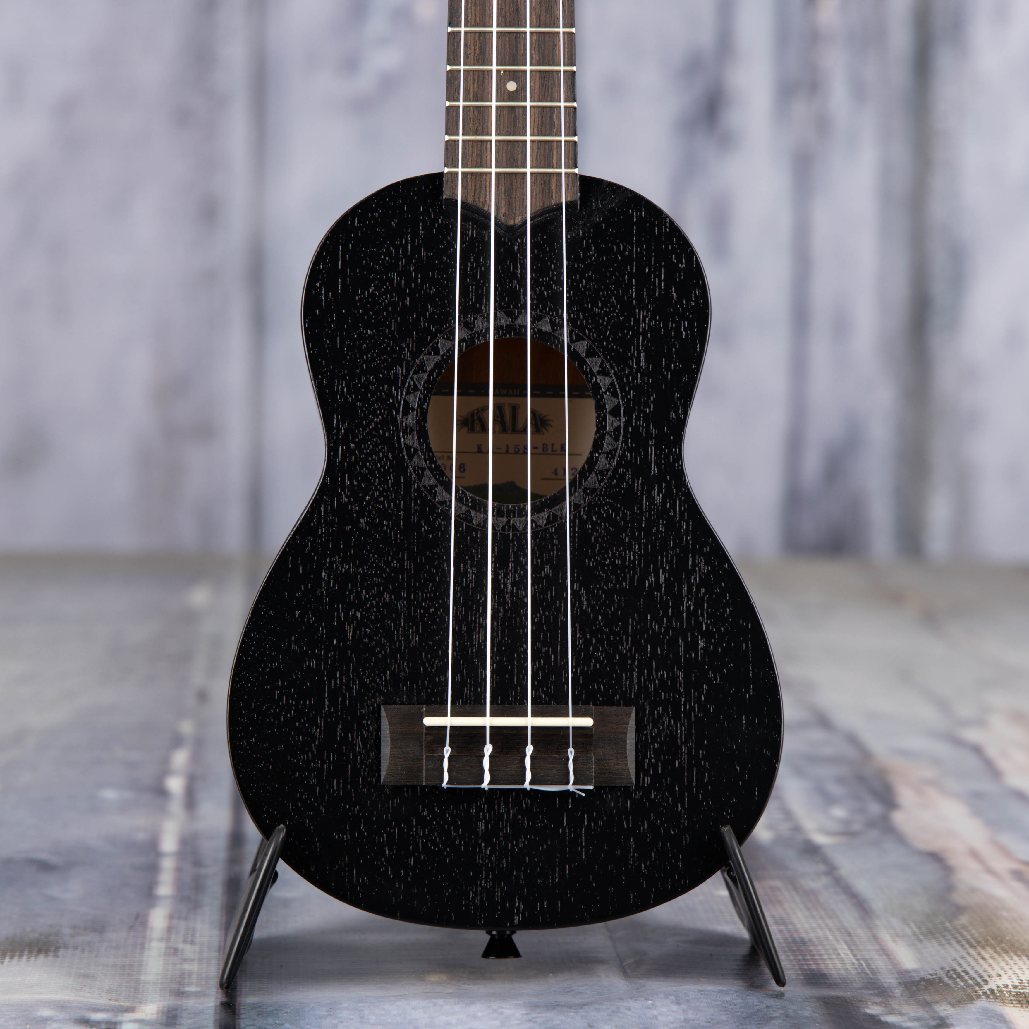 Kala KA-15S Soprano Ukulele, Black Satin, front closeup