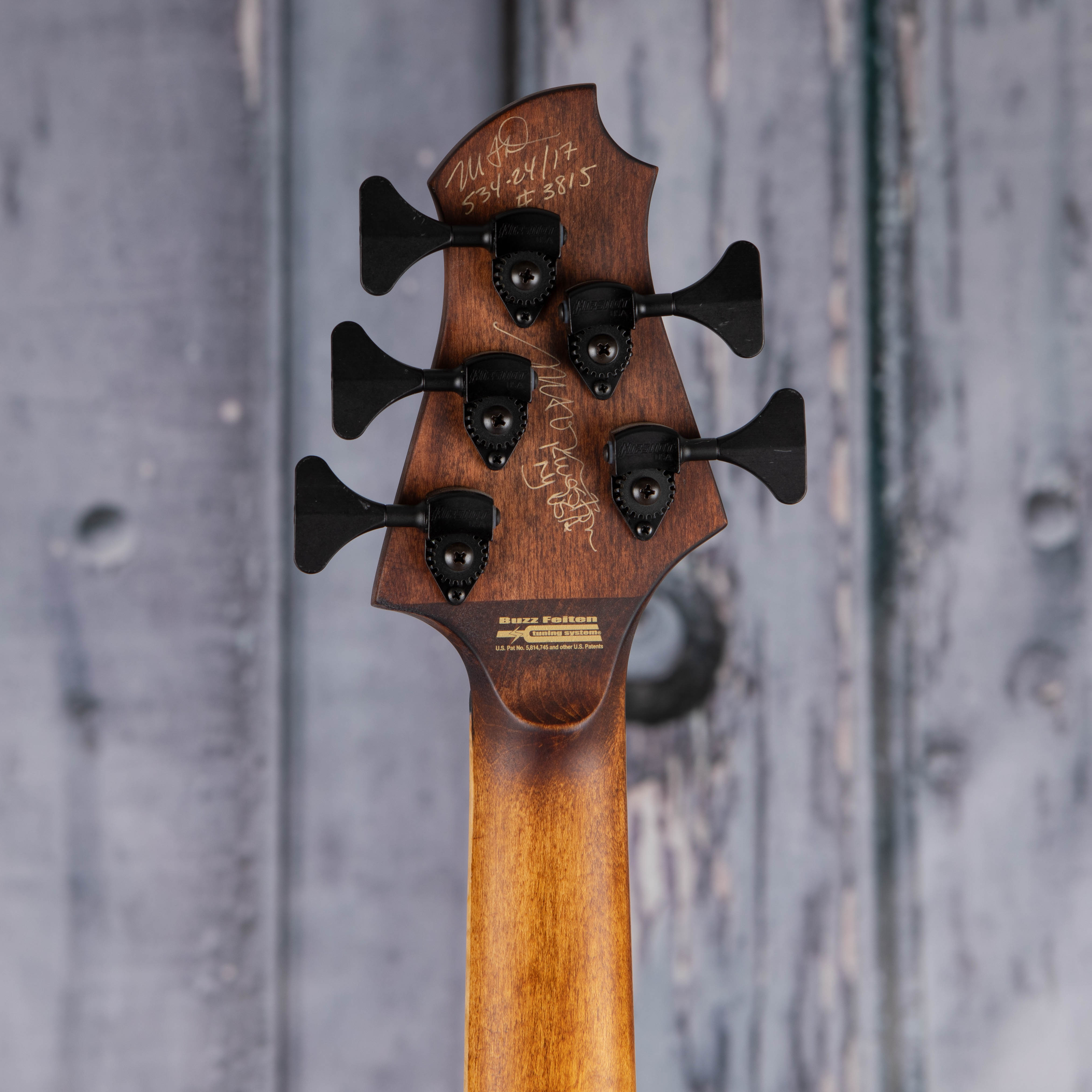 MTD 534-24/17 5-String Electric Bass Guitar, Dark Amber Stain, back headstock