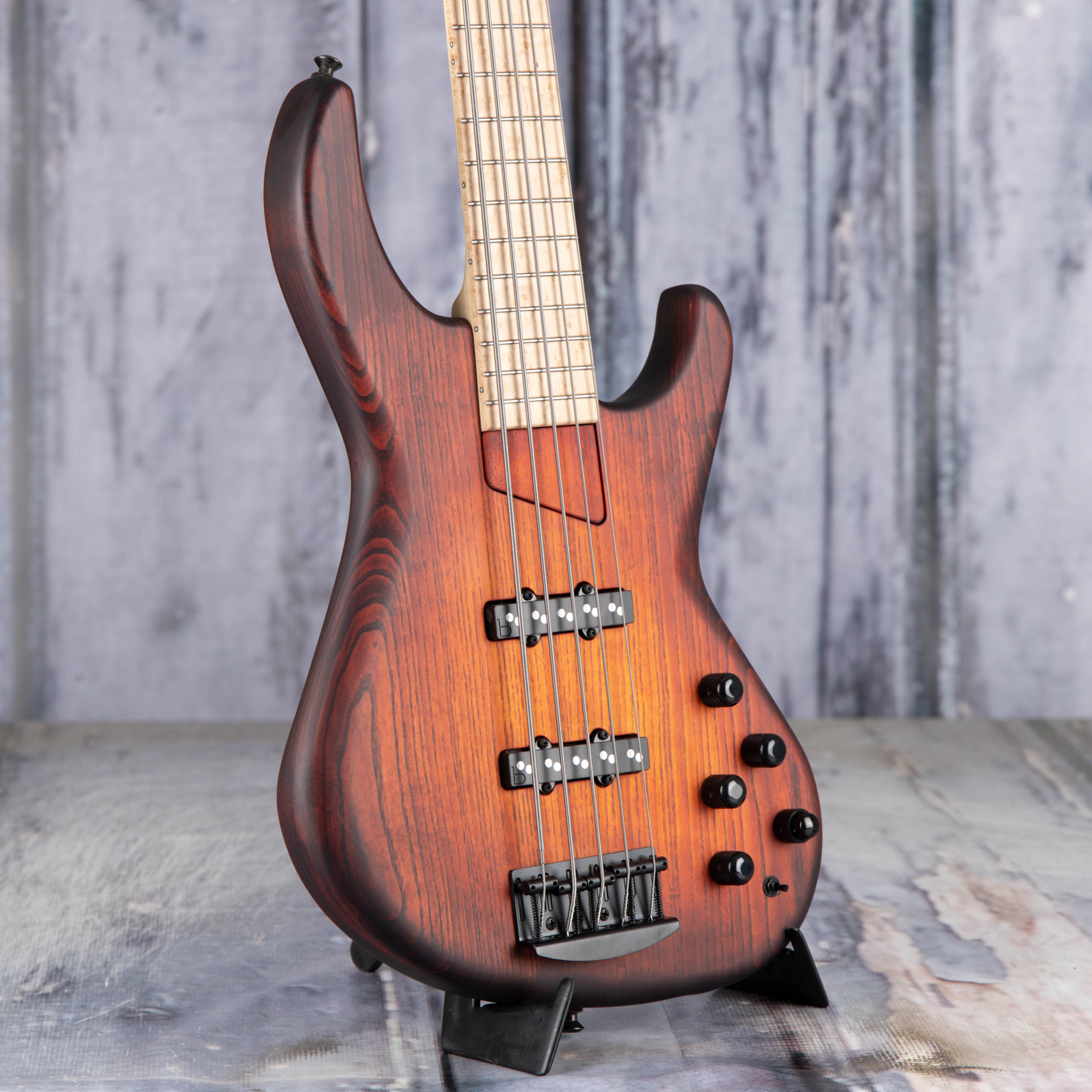 MTD Saratoga 5f 5-String Electric Bass Guitar, Dark Cherry Sunburst, angle