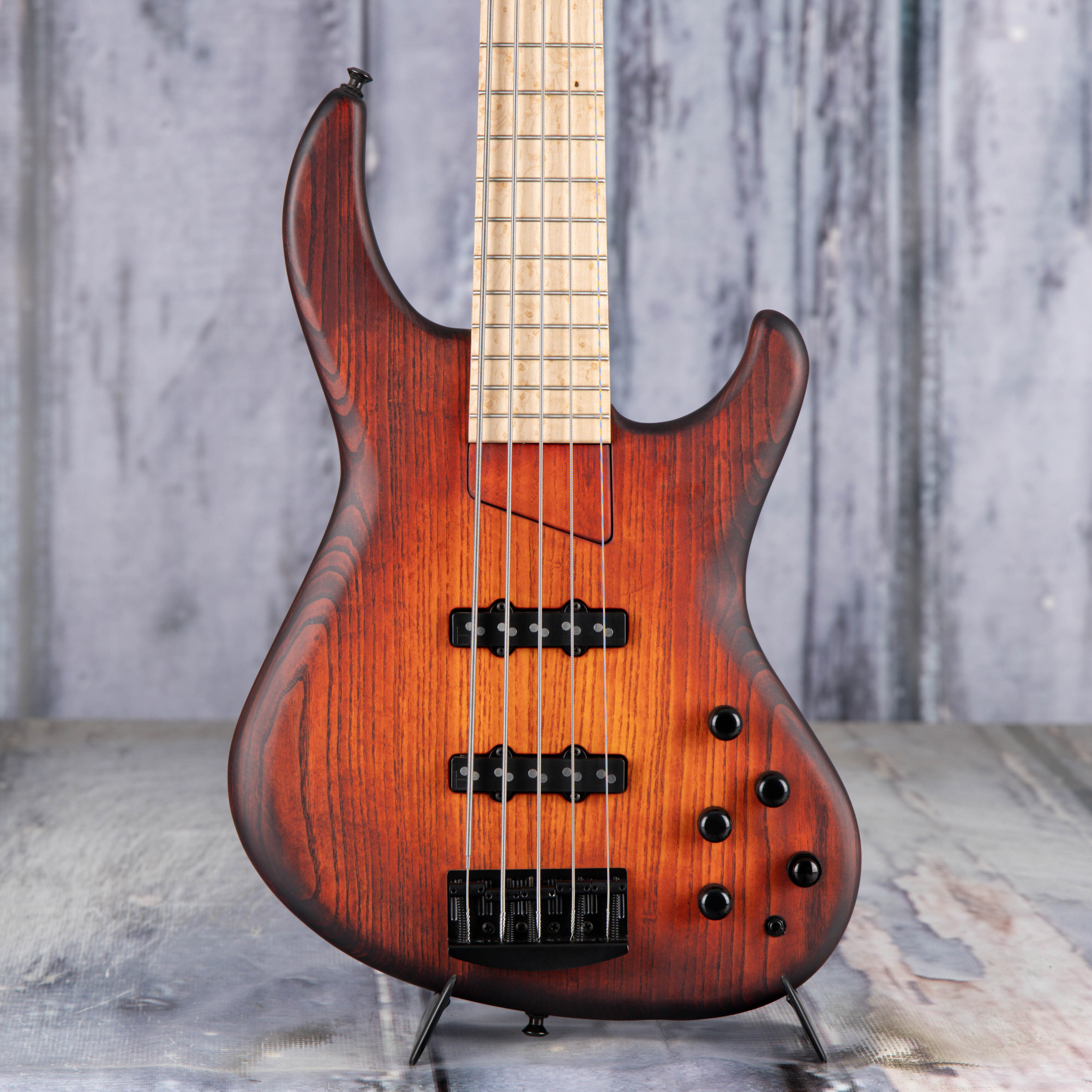 MTD Saratoga 5f 5-String Electric Bass Guitar, Dark Cherry Sunburst, front closeup