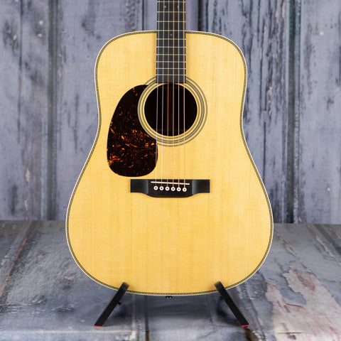 Martin HD-28E Left-Handed Acoustic/Electric Guitar, Natural, front closeup