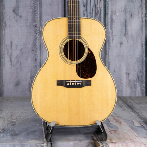 Martin OM-28 Acoustic Guitar, Natural, front closeup