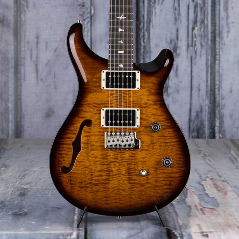 Paul Reed Smith CE 24 Semi-Hollowbody Guitar, Black Amber, front closeup