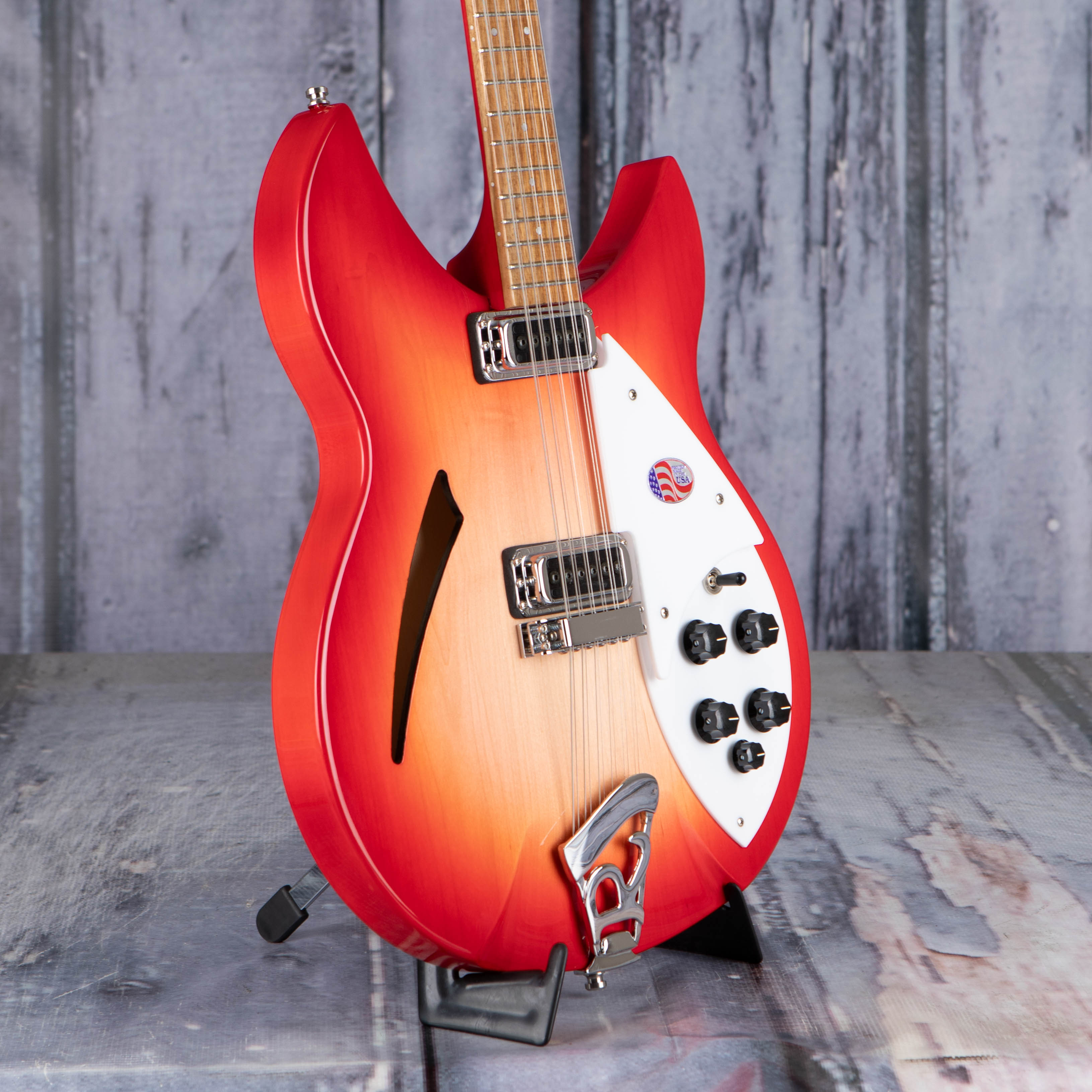 Rickenbacker 330/12FG Thinline Semi-Hollowbody Guitar, Fireglo, angle
