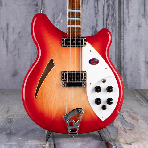 Rickenbacker 360 Deluxe Thinline Semi-Hollowbody Electric Guitar, Fireglo, front closeup