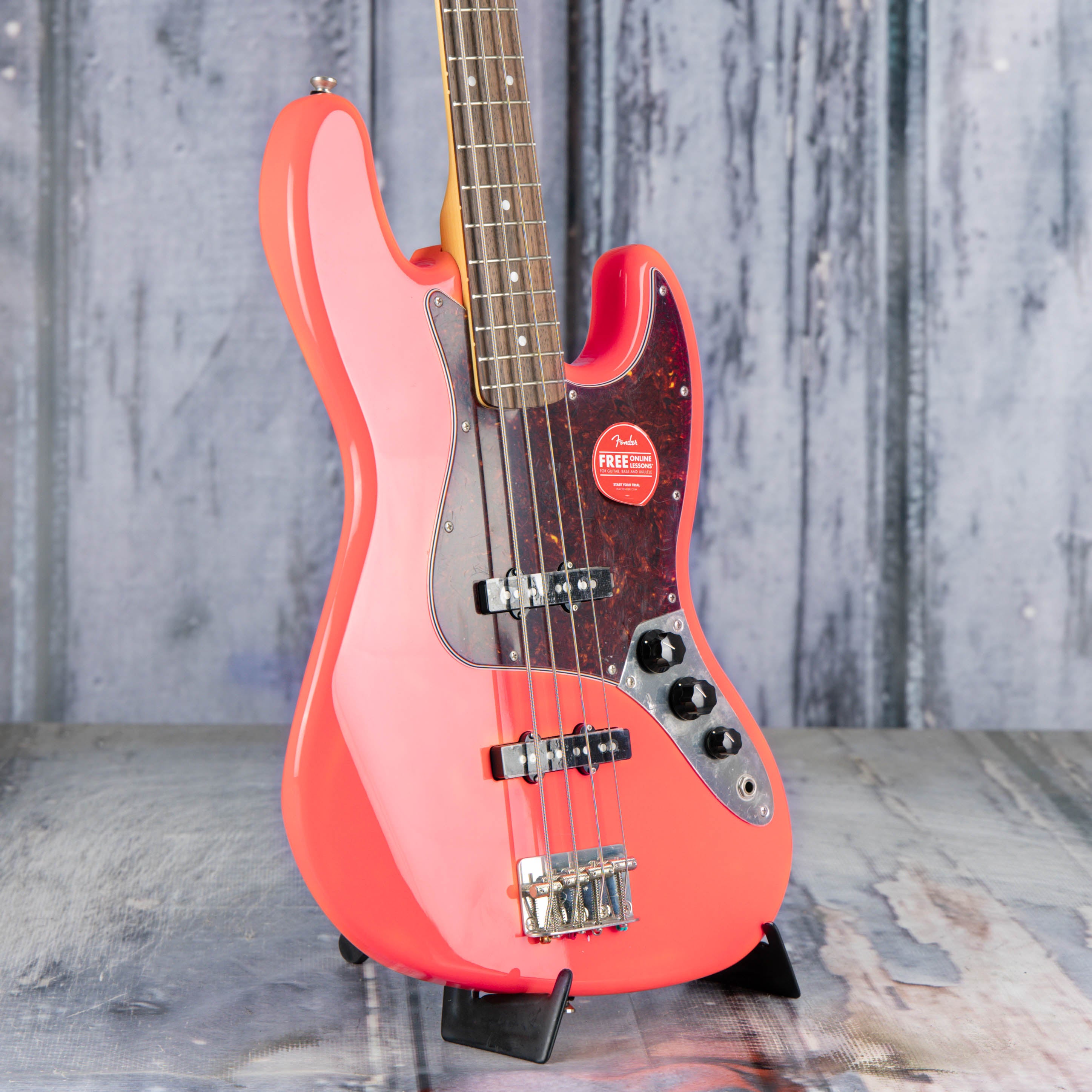 Squier Classic Vibe '60s Jazz Bass Guitar, Tahitian Coral, angle