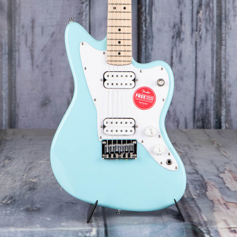 Squier Mini Jazzmaster HH Electric Guitar, Daphne Blue, front closeup