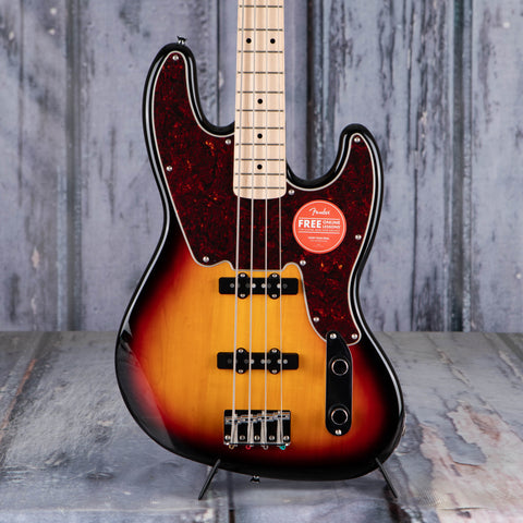 Squier Paranormal Jazz Bass '54 Bass Guitar, 3-Color Sunburst, front closeup