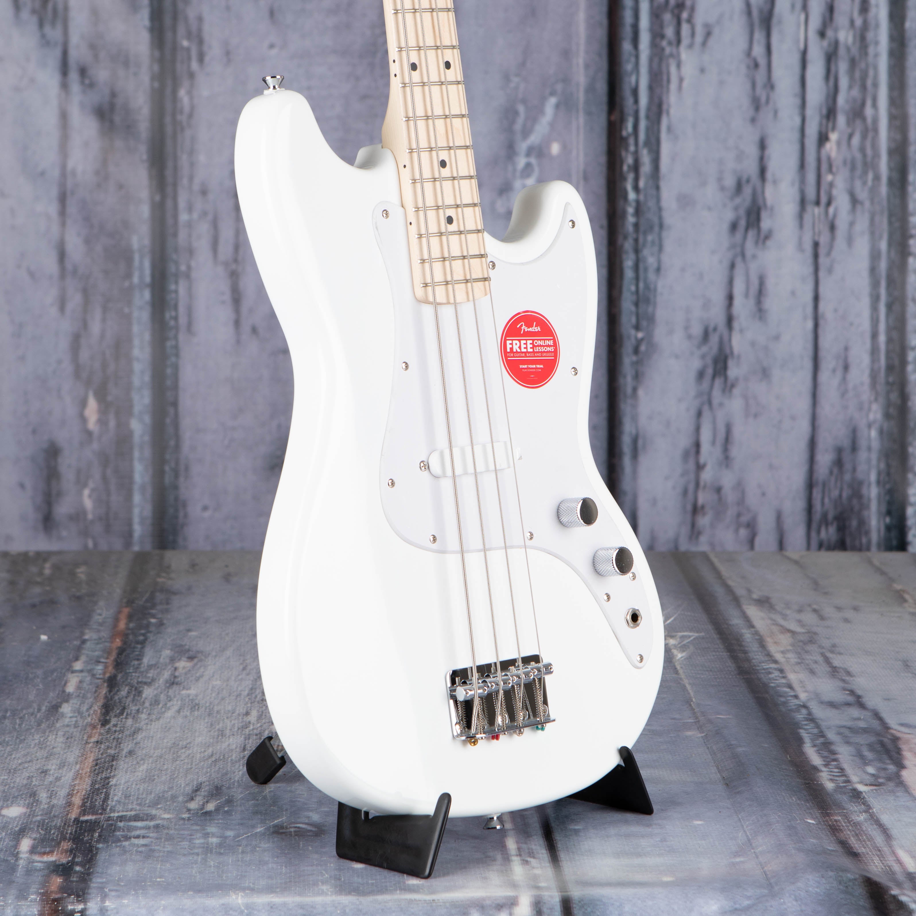 Squier Sonic Bronco Electric Bass Guitar, Arctic White, angle