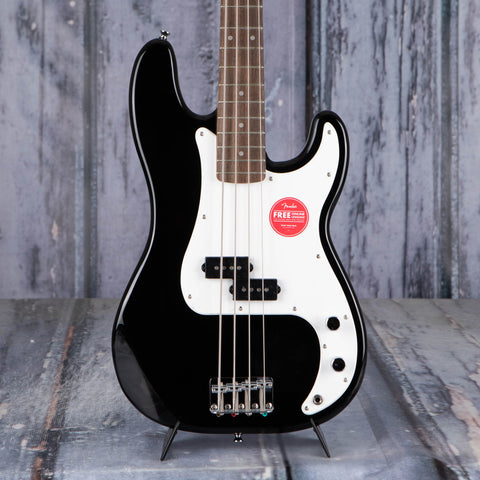 Squier Sonic Precision Bass Guitar, Black, front closeup