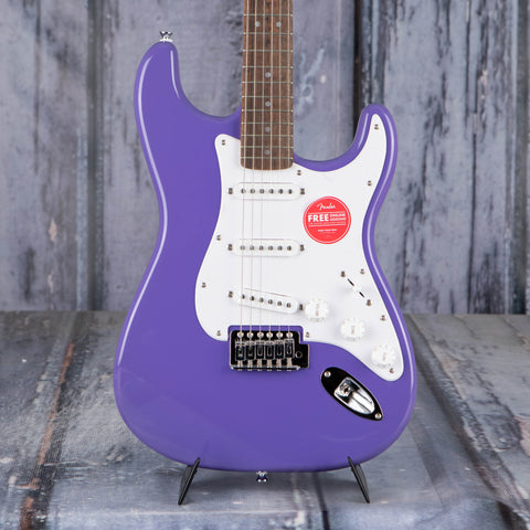 Squier Sonic Stratocaster Electric Guitar, Ultraviolet, front closeup