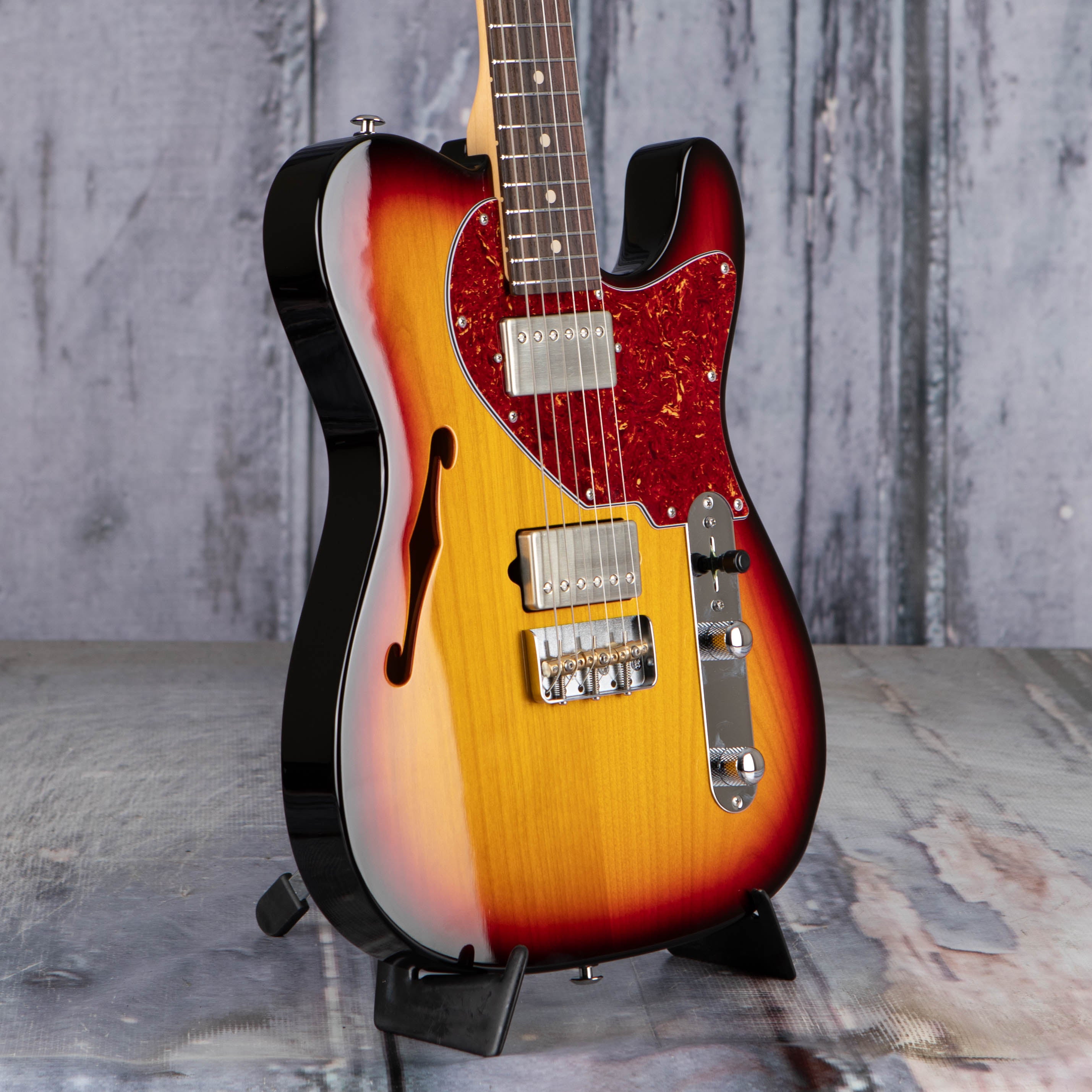 Suhr Alt T Semi-Hollowbody Guitar, 3-Tone Burst, angle