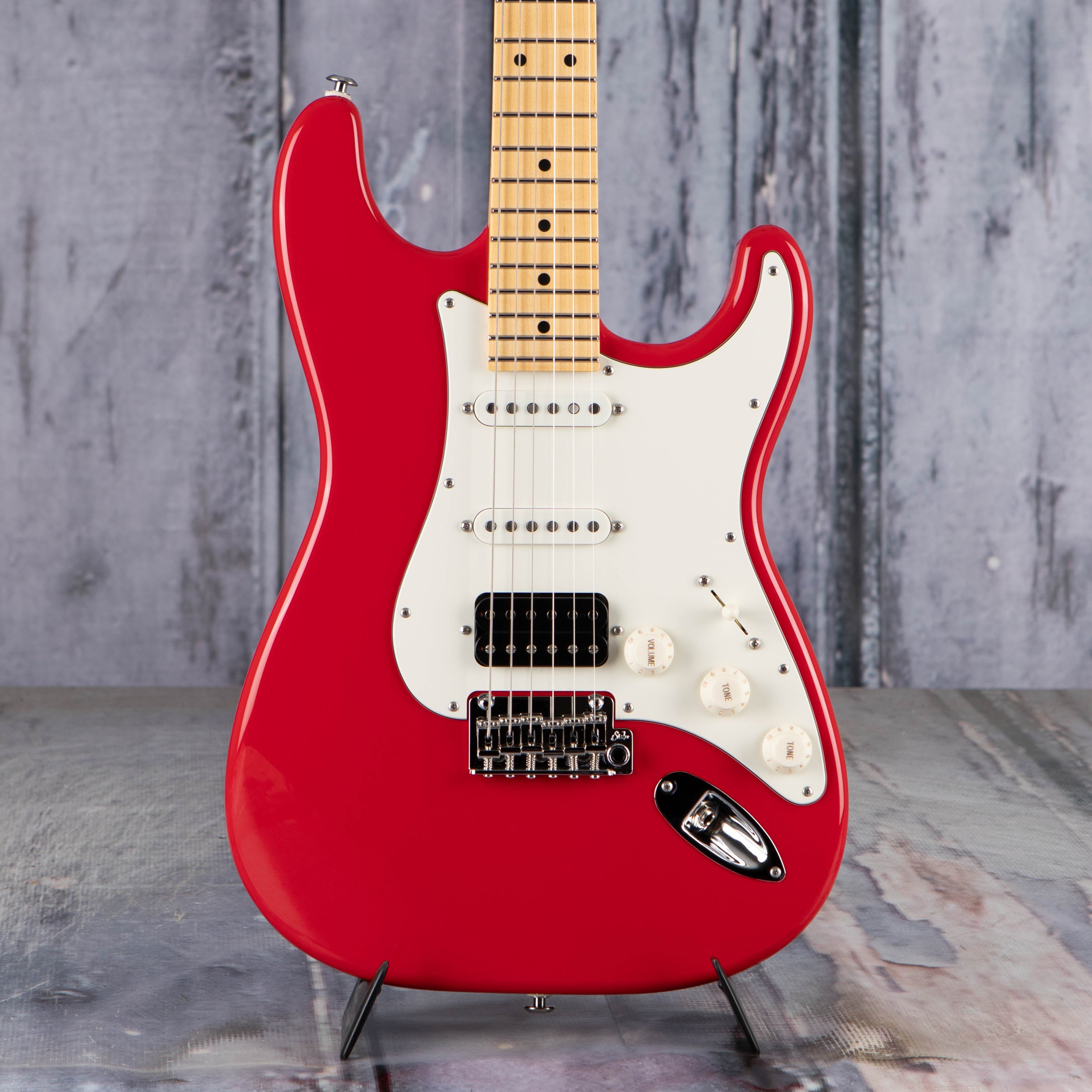 Suhr Classic S Electric Guitar, HSS, Porsche Red, front closeup