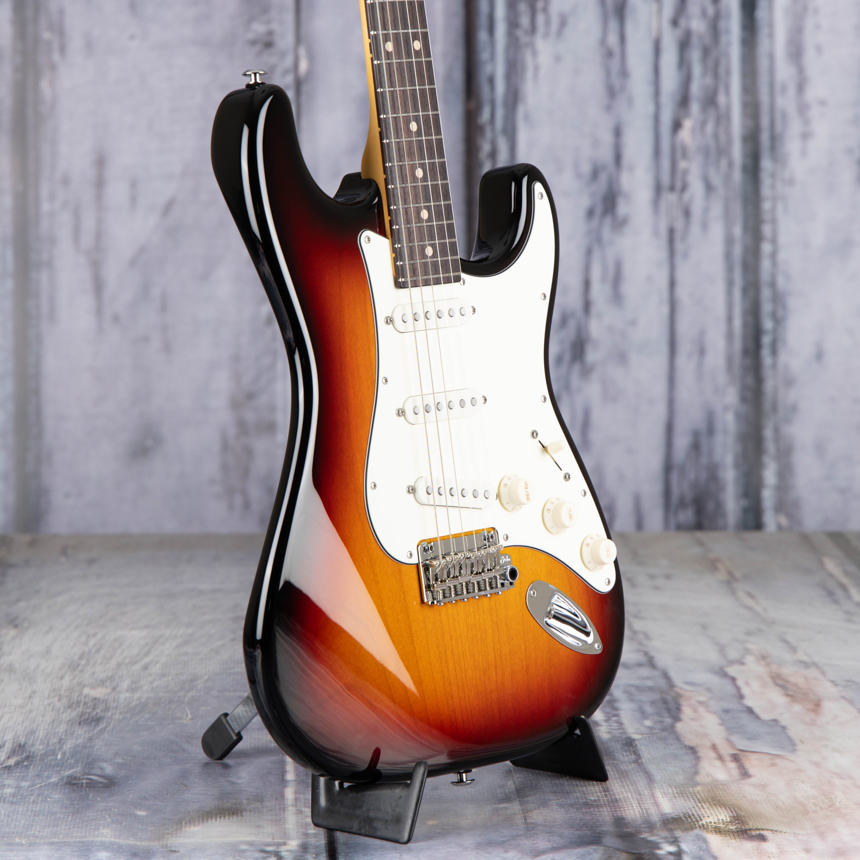 Suhr Classic S Electric Guitar, SSS, 3-Tone Burst, angle
