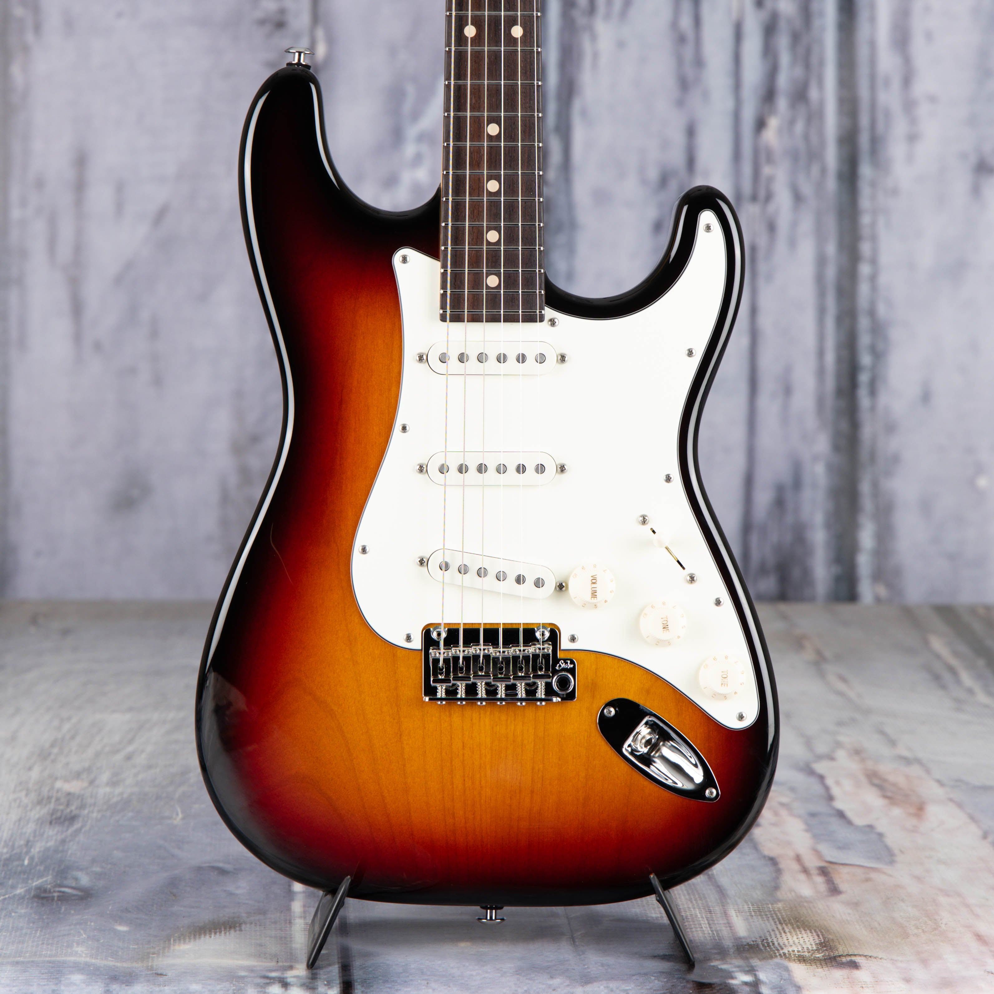 Suhr Classic S Electric Guitar, SSS, 3-Tone Burst, front closeup