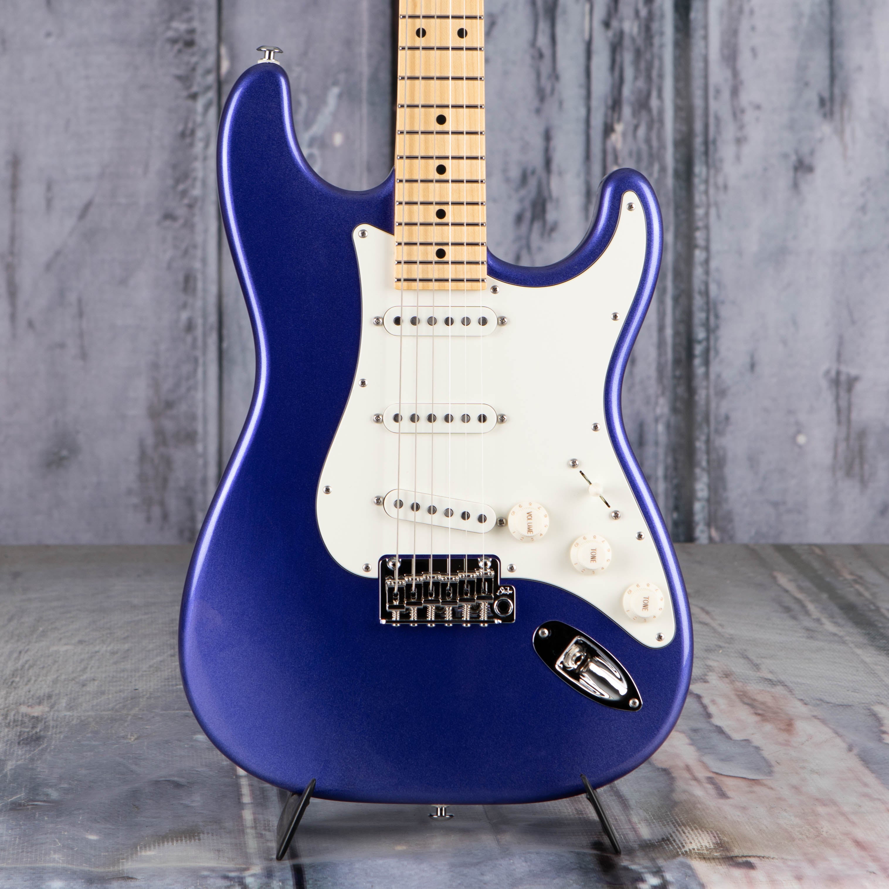 Suhr Classic S Electric Guitar, SSS, Indigo Metallic, front closeup