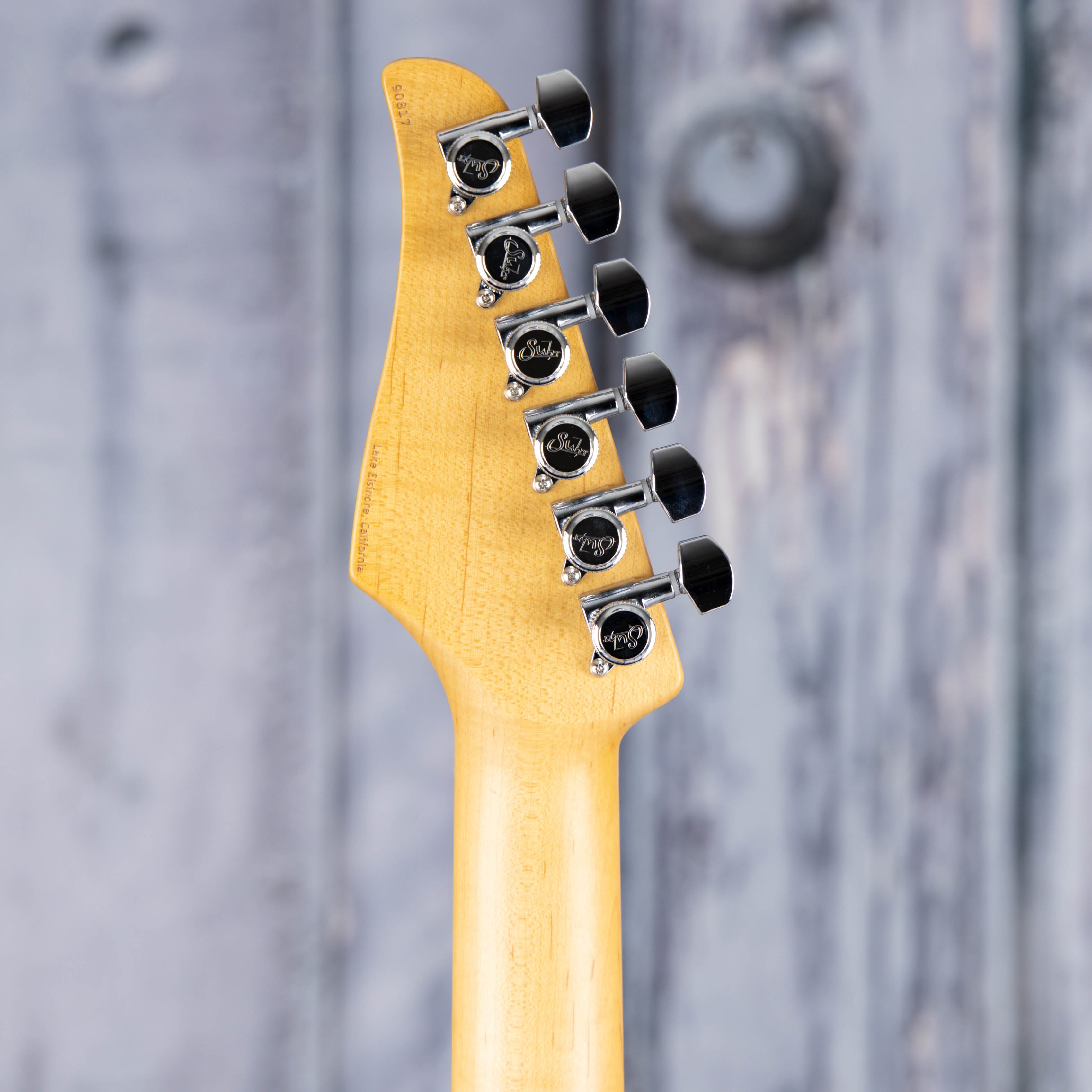 Suhr Classic S Electric Guitar, SSS, Maple Fingerboard, Olympic White, back headstock